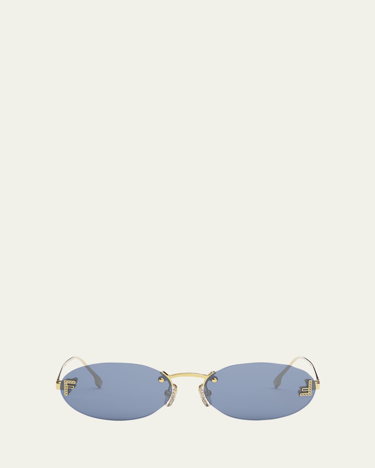 Fendi Embellished FF Oval Metal Sunglasses