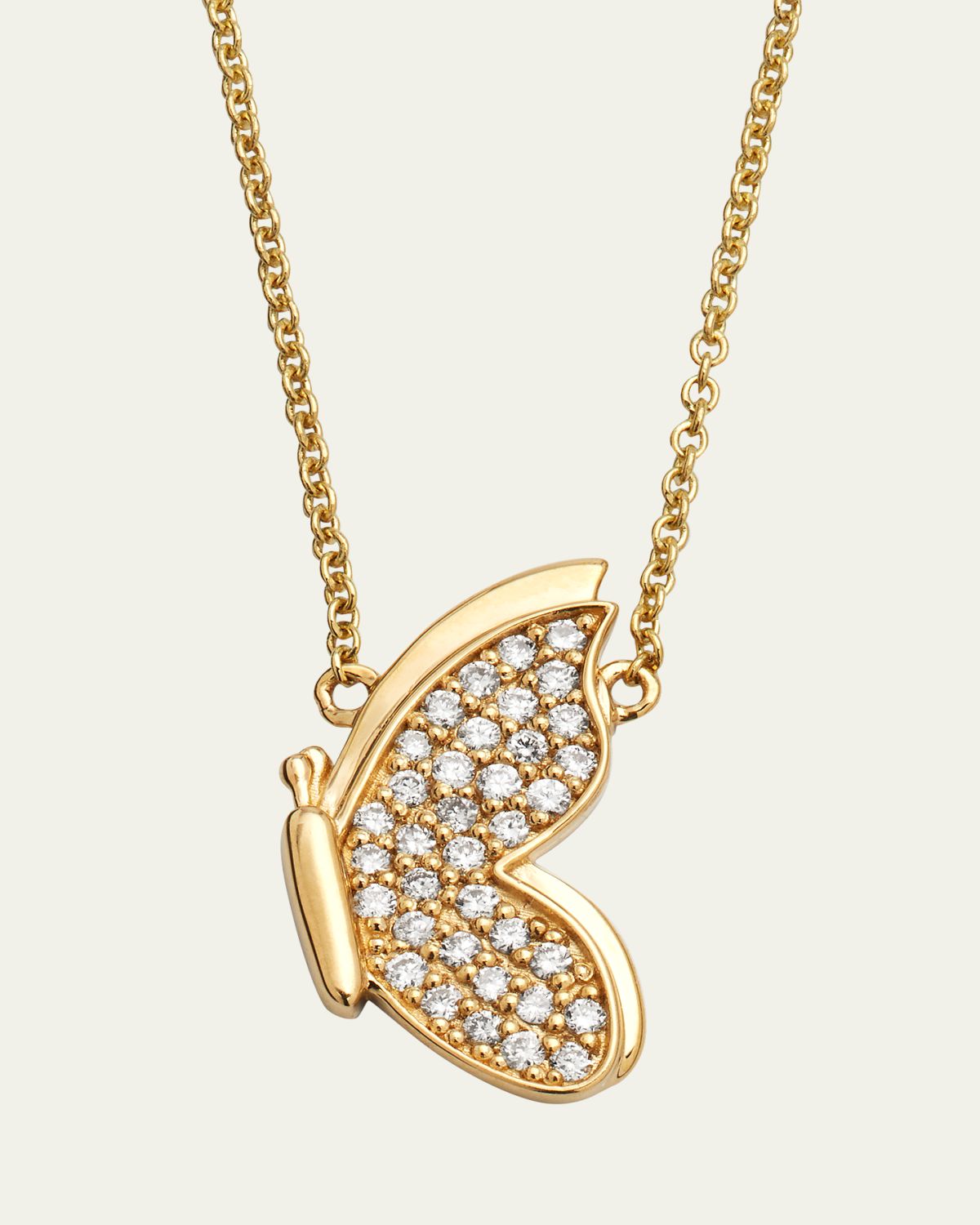 Sydney Evan 14K Gold Diamond Pavé In Flight Butterfly Necklace