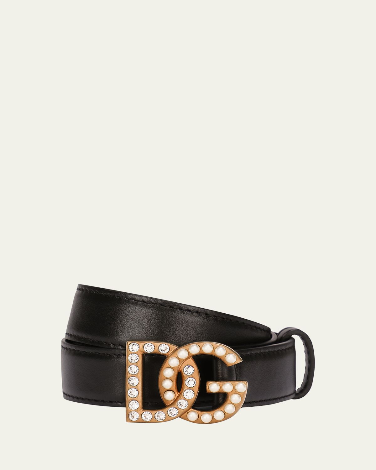 Dolce & Gabbana Embellished Pearly Interlocking DG Leather Belt