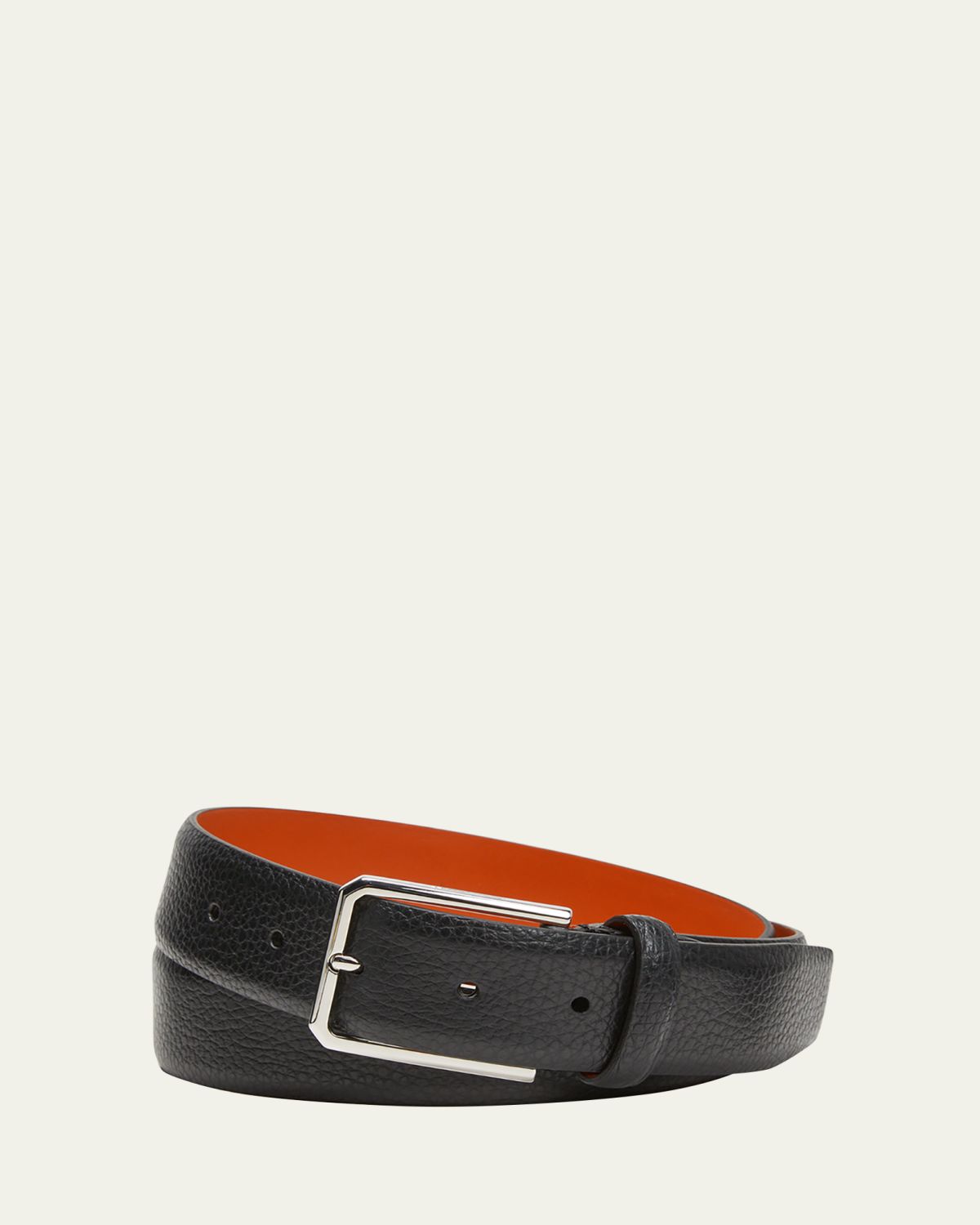Santoni Men's Rectangle Buckle Grained Leather Belt