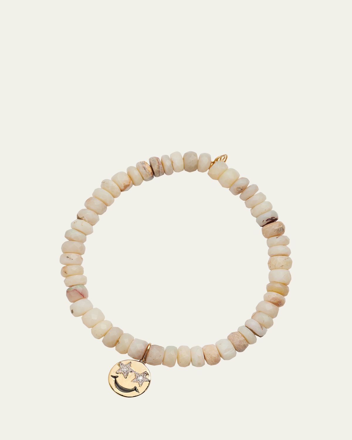 Sydney Evan Opal Beaded Bracelet with 14K Gold Diamond Happy Face Charm