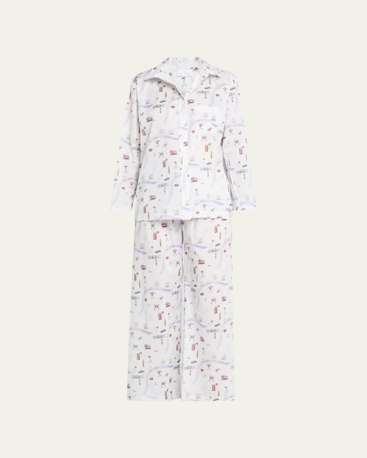 Pour Les Femmes Map-Print Cotton Pajama Set