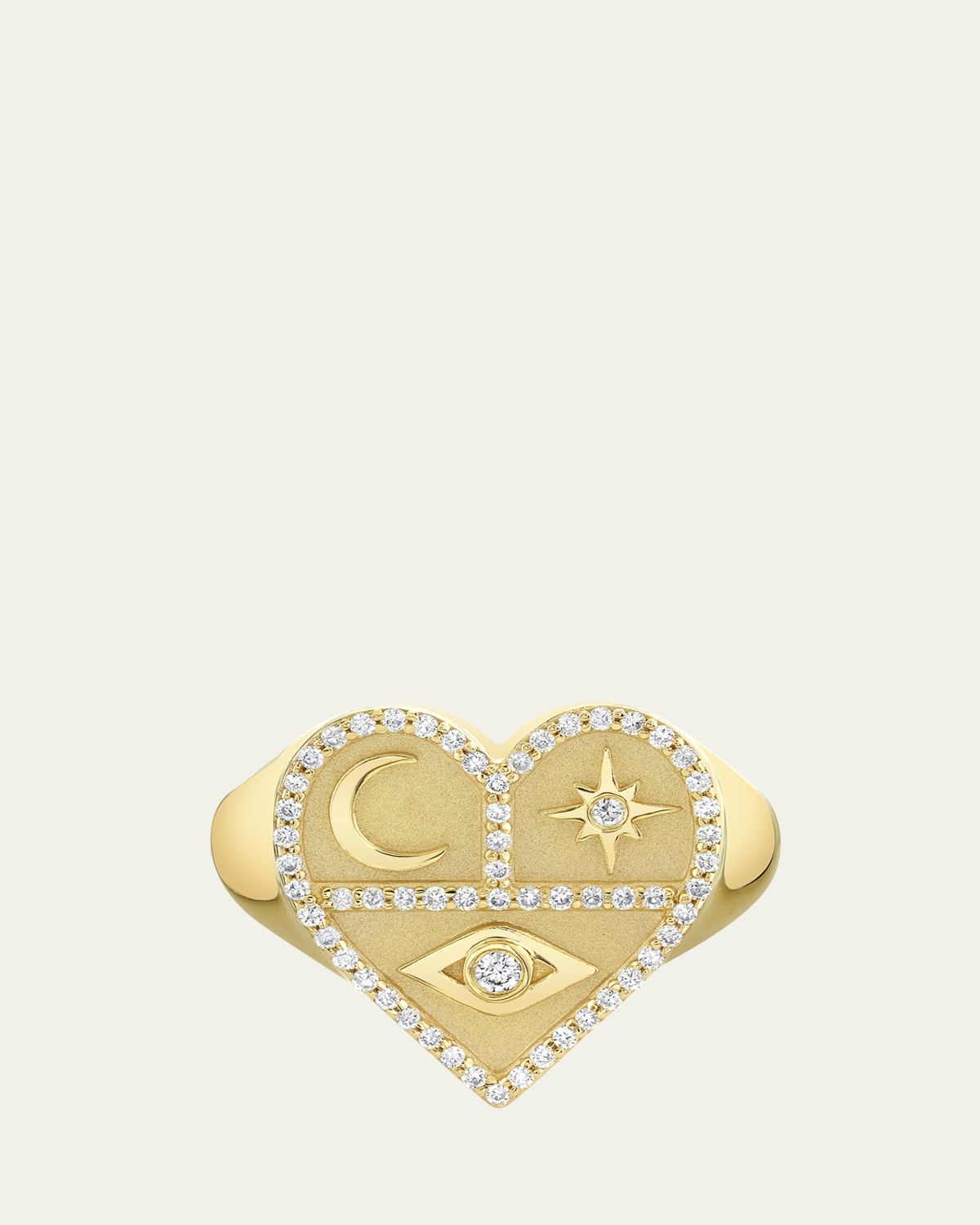 Sydney Evan 14K Yellow Gold Heart Icons Signet Ring with Diamonds