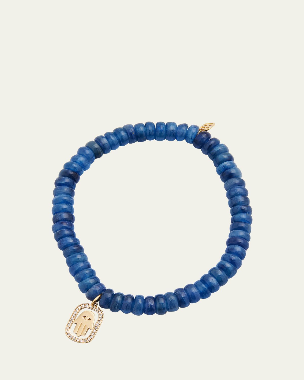 Sydney Evan Diamond Hamsa Charm on Blue Kyanite Rondelle Bracelet