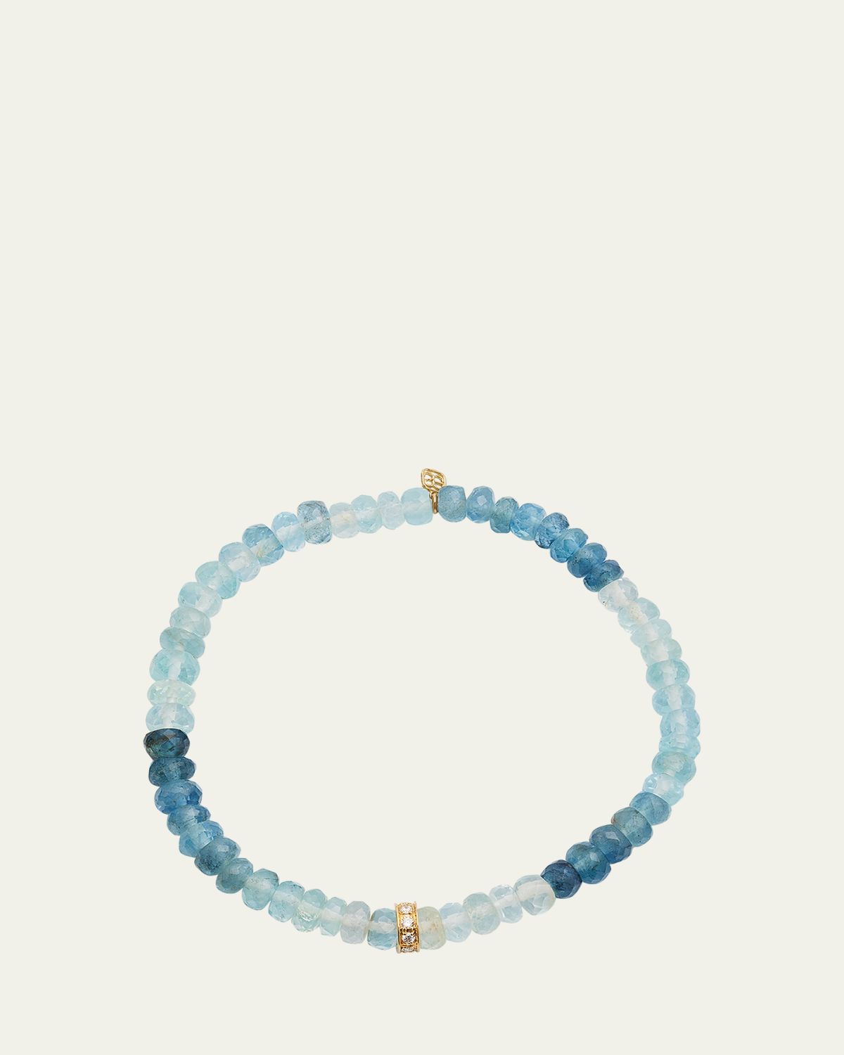 Sydney Evan 14K Gold 6mm Diamond Rondelle on Aqua Faceted Rondelle Bead Bracelet