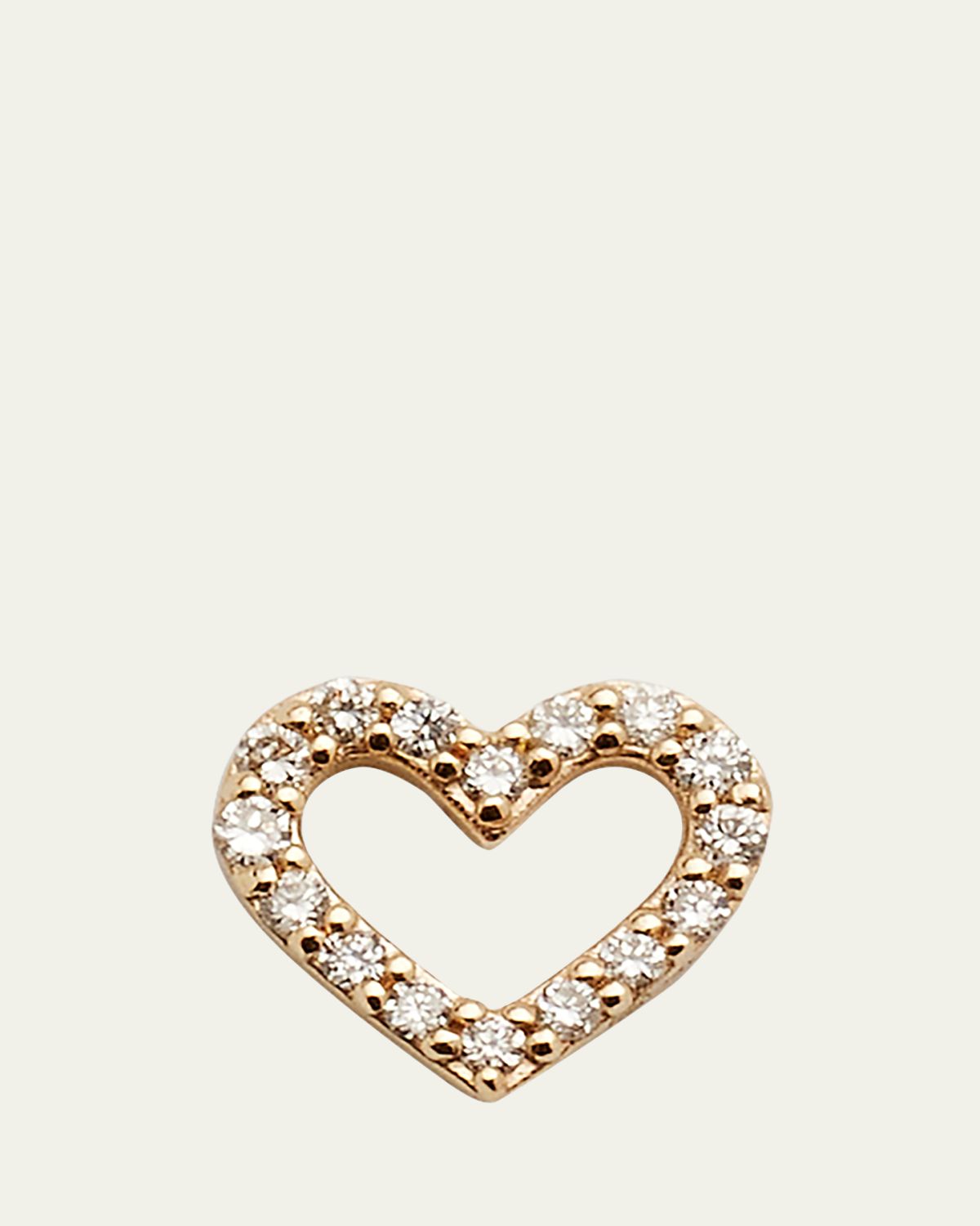 Sydney Evan 14K Small Open Heart Stud Earring with Diamonds, Single