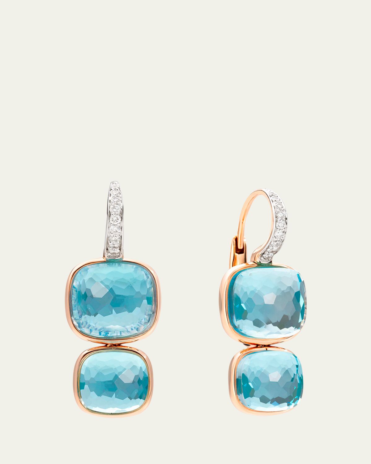 Pomellato 18K Rose Gold Nudo Blue Topaz Drop Earrings with Diamonds