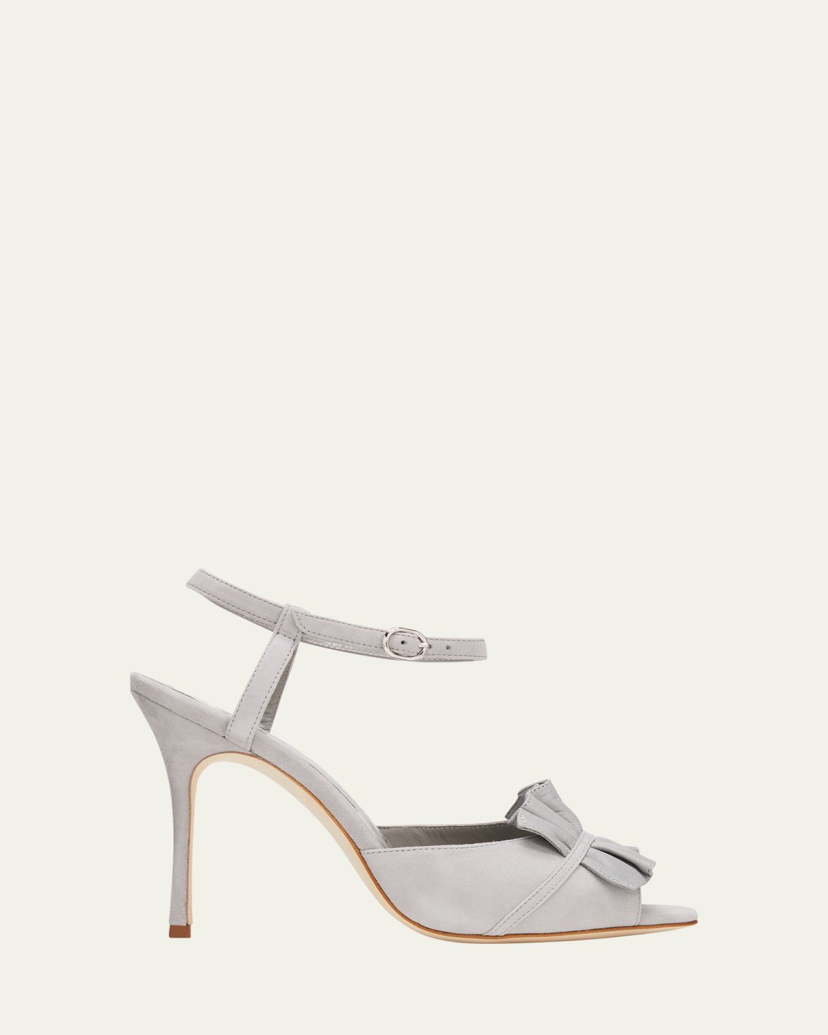 Manolo Blahnik Khedni Ruffle Peep-Toe Suede Sandals