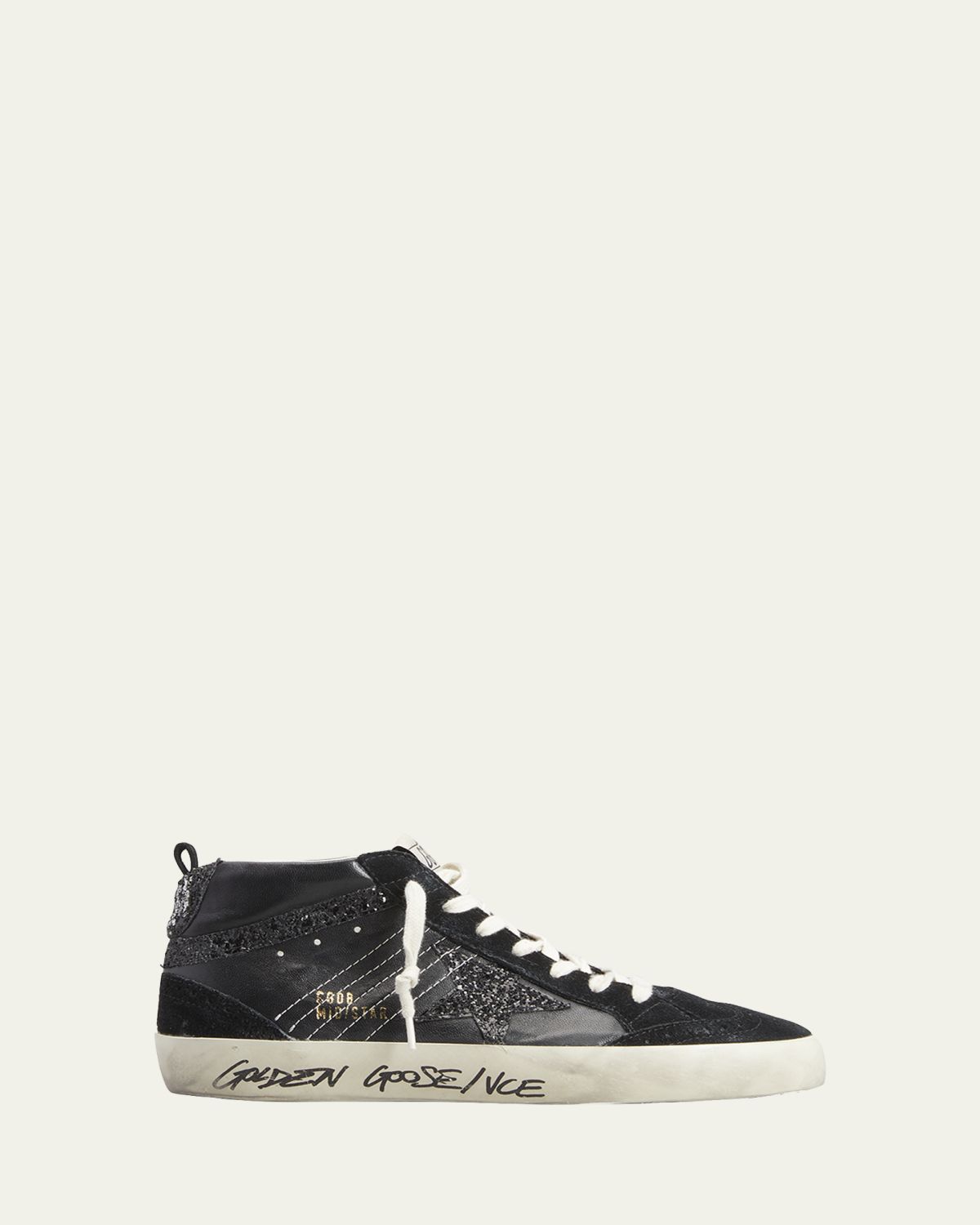 Golden Goose Mid Star Glitter Wing-Tip Sneakers