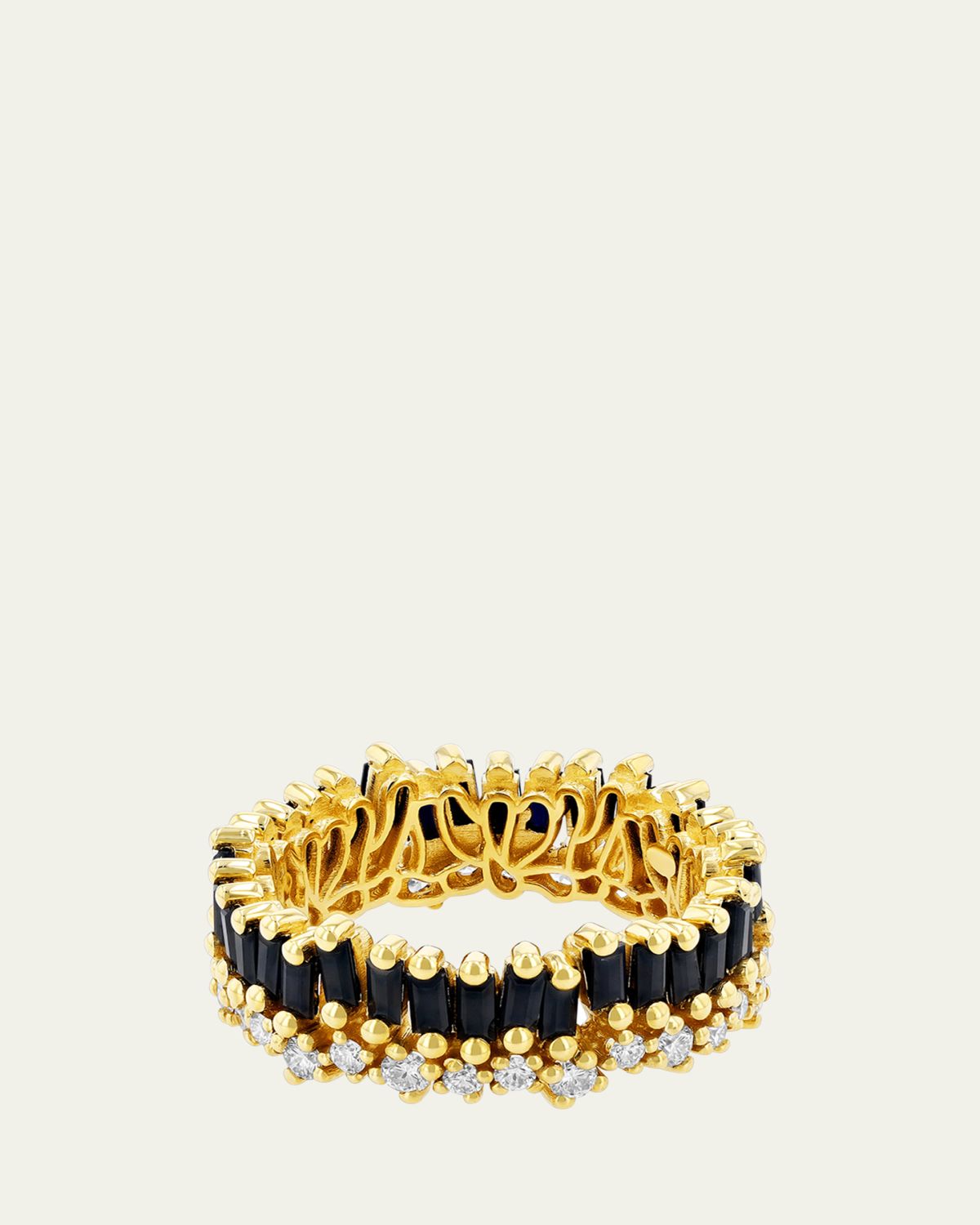 Suzanne Kalan 18K Yellow Gold Bold Fireworks Diamond and Black Sapphire Double Eternity Band Ring