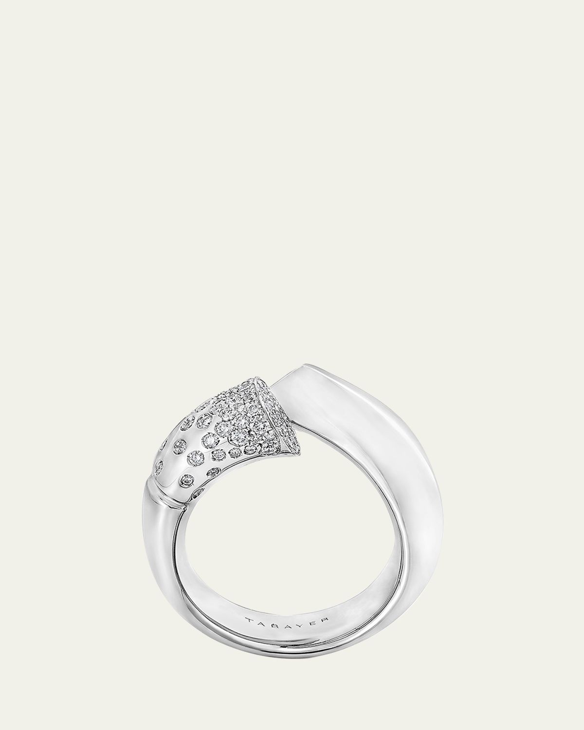 TABAYER 18k Fairmined White Gold Large Oera Ring with Diamonds, Size 54