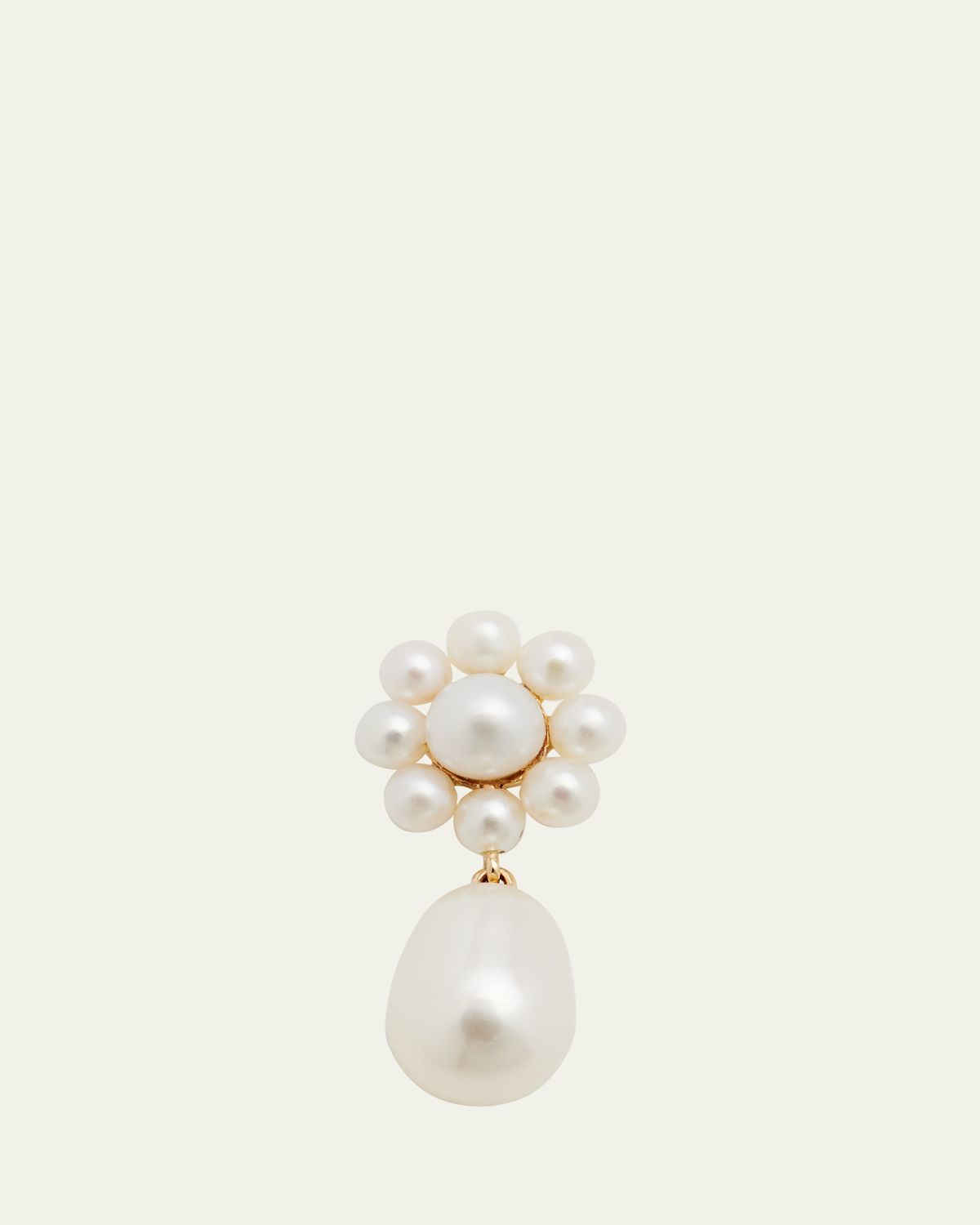 Sophie Bille Brahe Chambre de Fleur Freshwater Pearl Flower and Drop Earring in 14K Yellow Gold, Single