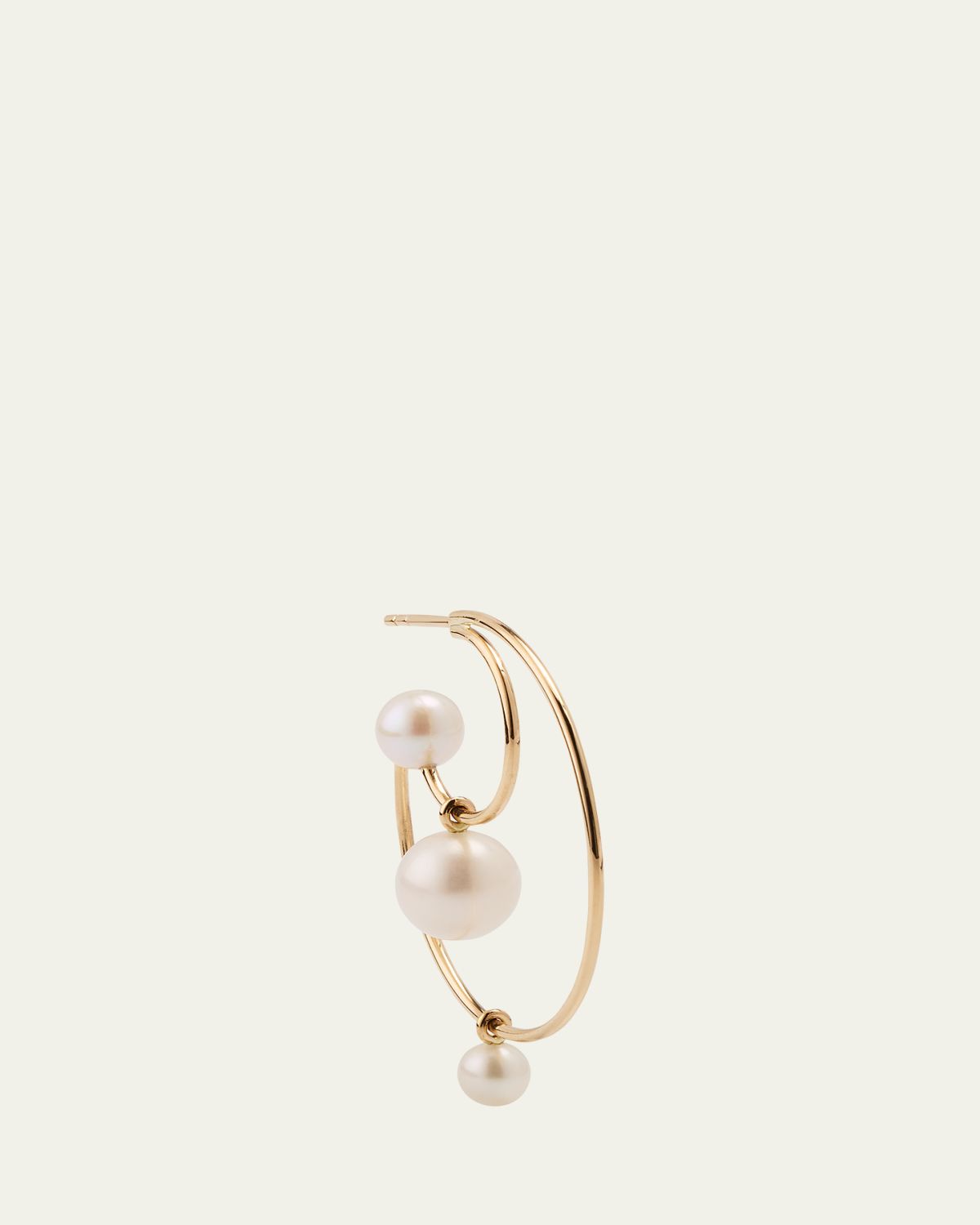 Sophie Bille Brahe Bain Perle Double Hoop Earring with Freshwater Pearls and 14K Yellow Gold, Single