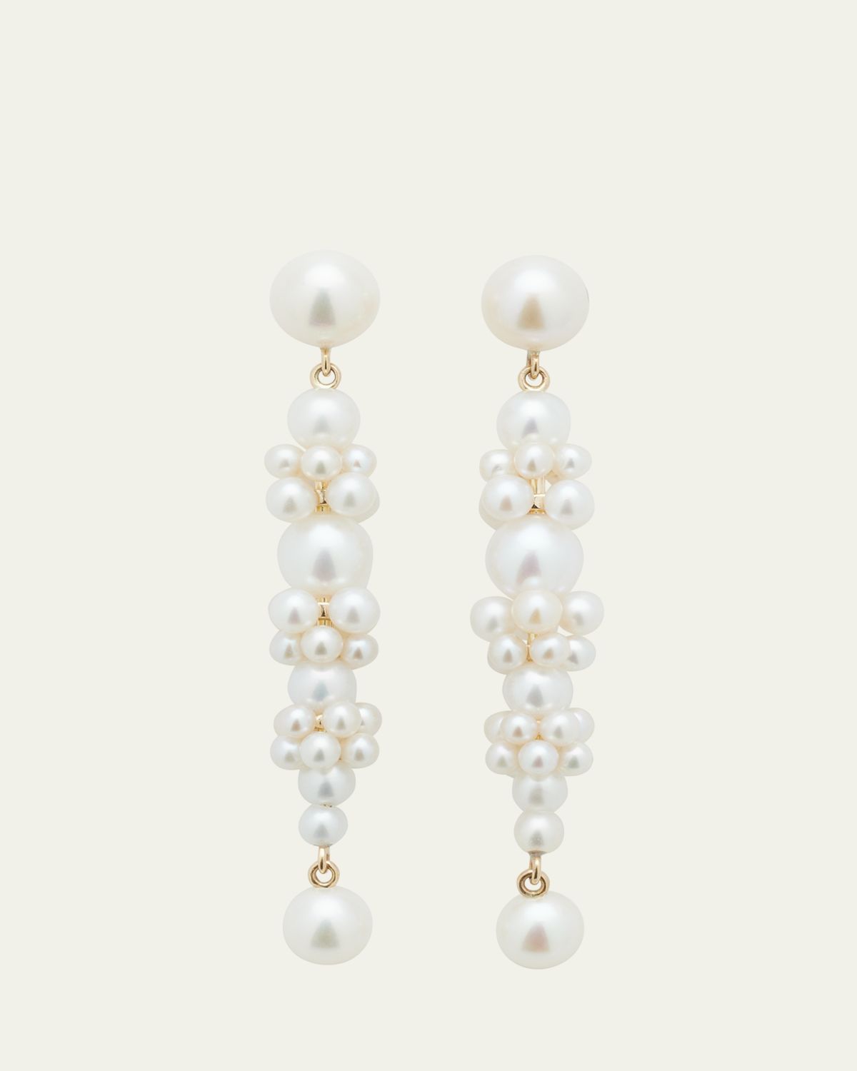 Sophie Bille Brahe Grand Escalier de la Reine Pearl Cluster Drop Earrings in 14K Yellow Gold