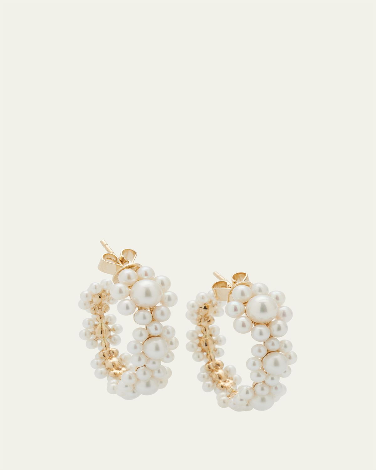 Sophie Bille Brahe Jardin Boucle Freshwater Pearl Floral Hoop Earrings in 14K Yellow Gold