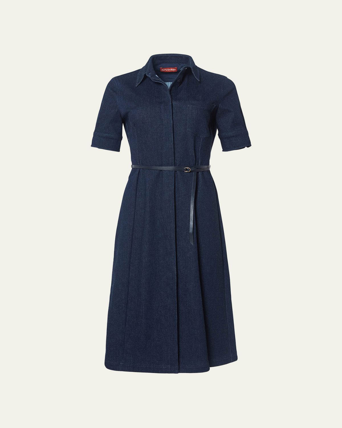 Altuzarra Kieran Denim Leather Belted Midi Dress