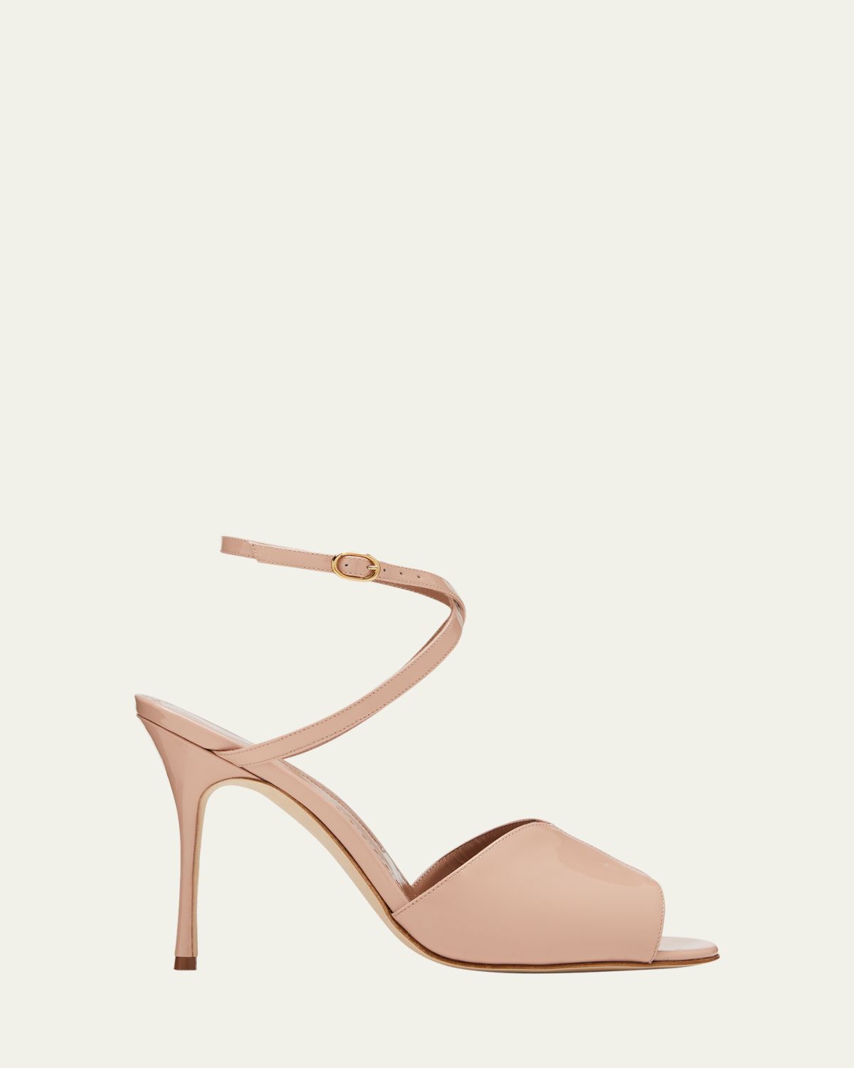 Manolo Blahnik Hourani Patent Crisscross Ankle-Strap Sandals