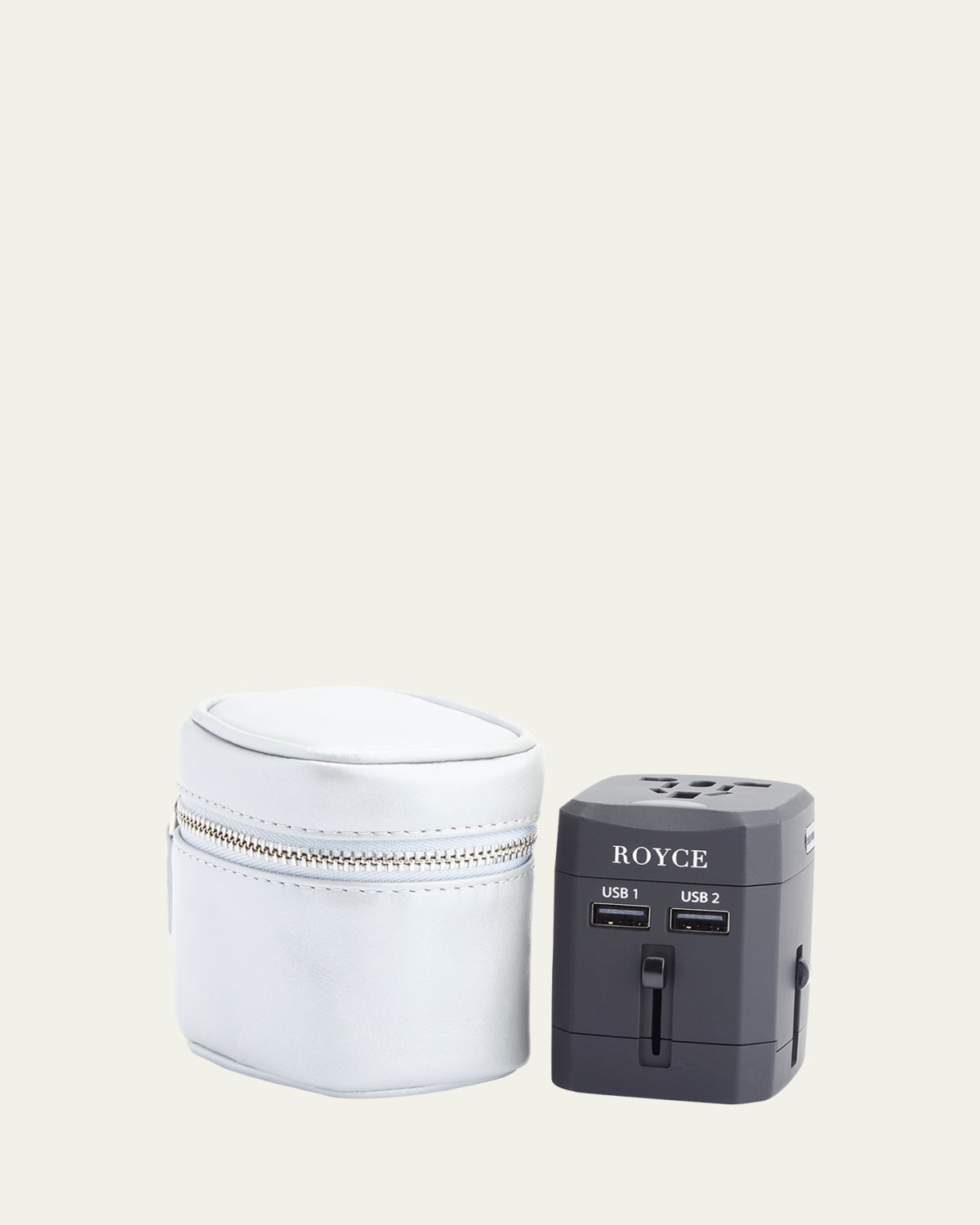 ROYCE New York International Travel Adapter & Monogrammed Leather Case Set