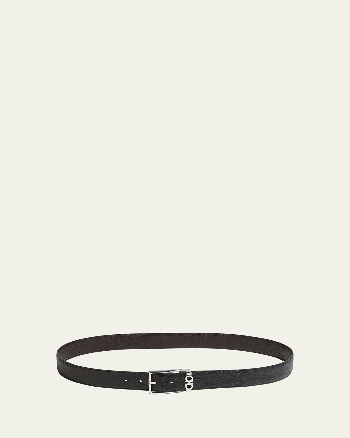 Ferragamo Men's Reversible Textured Leather Belt with Classic Buckle