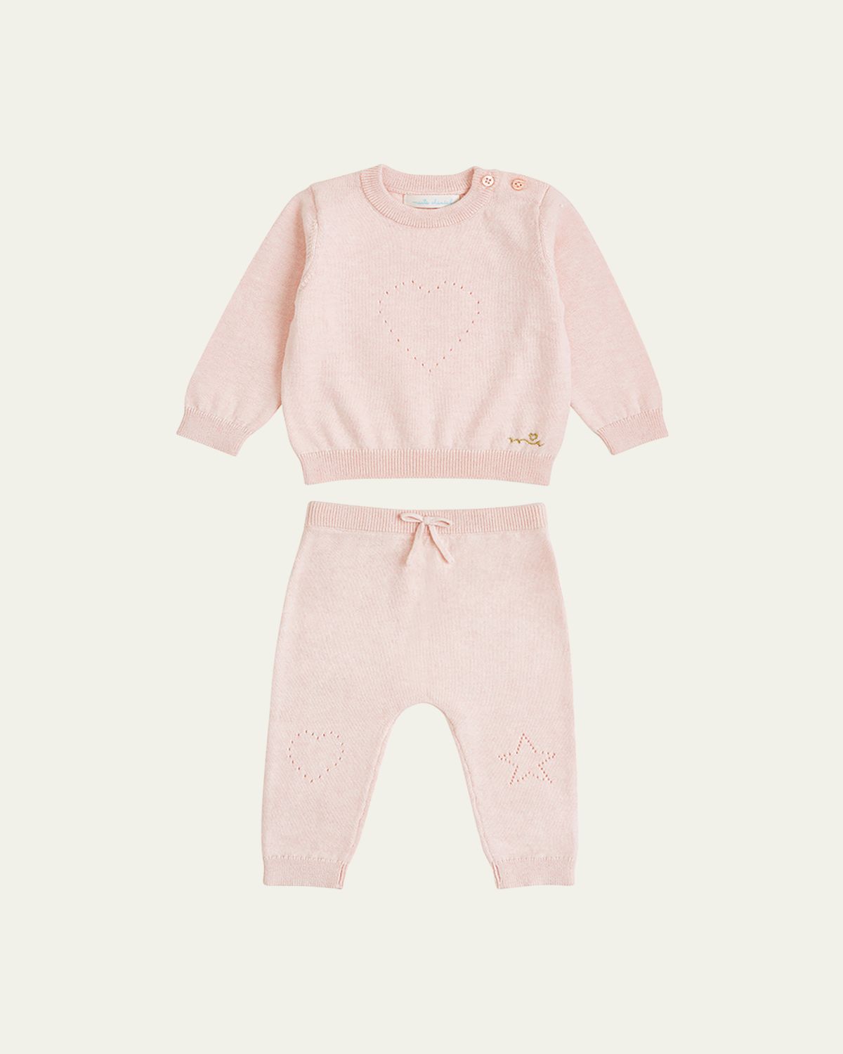 Marie Chantal Girl's Pointelle Heart Two-Piece Set, Size 3M-24M