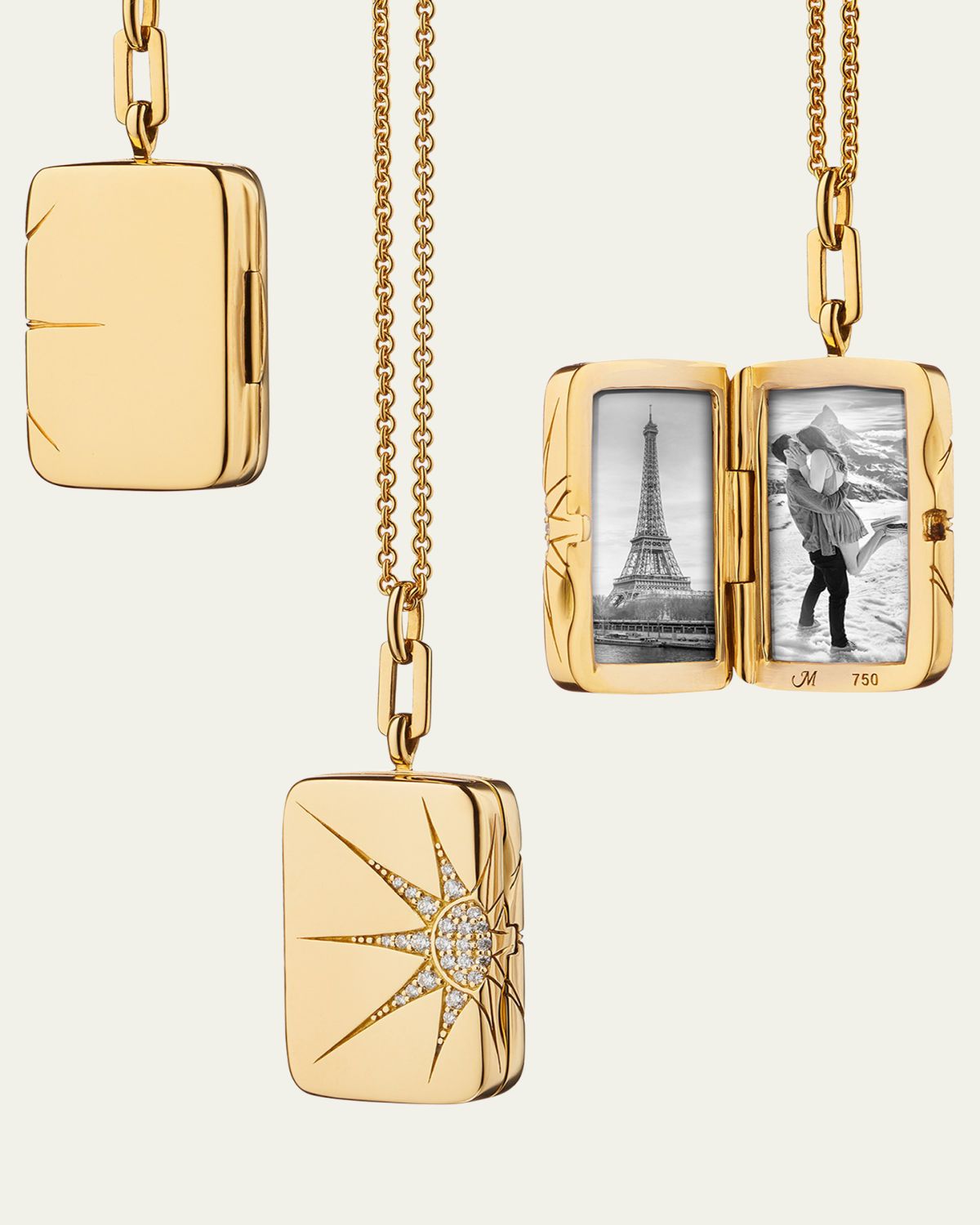 Monica Rich Kosann 18k Gold Sun and Star Diamond Locket Necklace