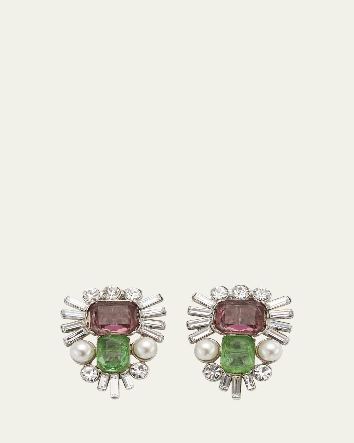 Ben-Amun Pearly and Crystal Clip-On Earrings - Women's Jewelry And Watches