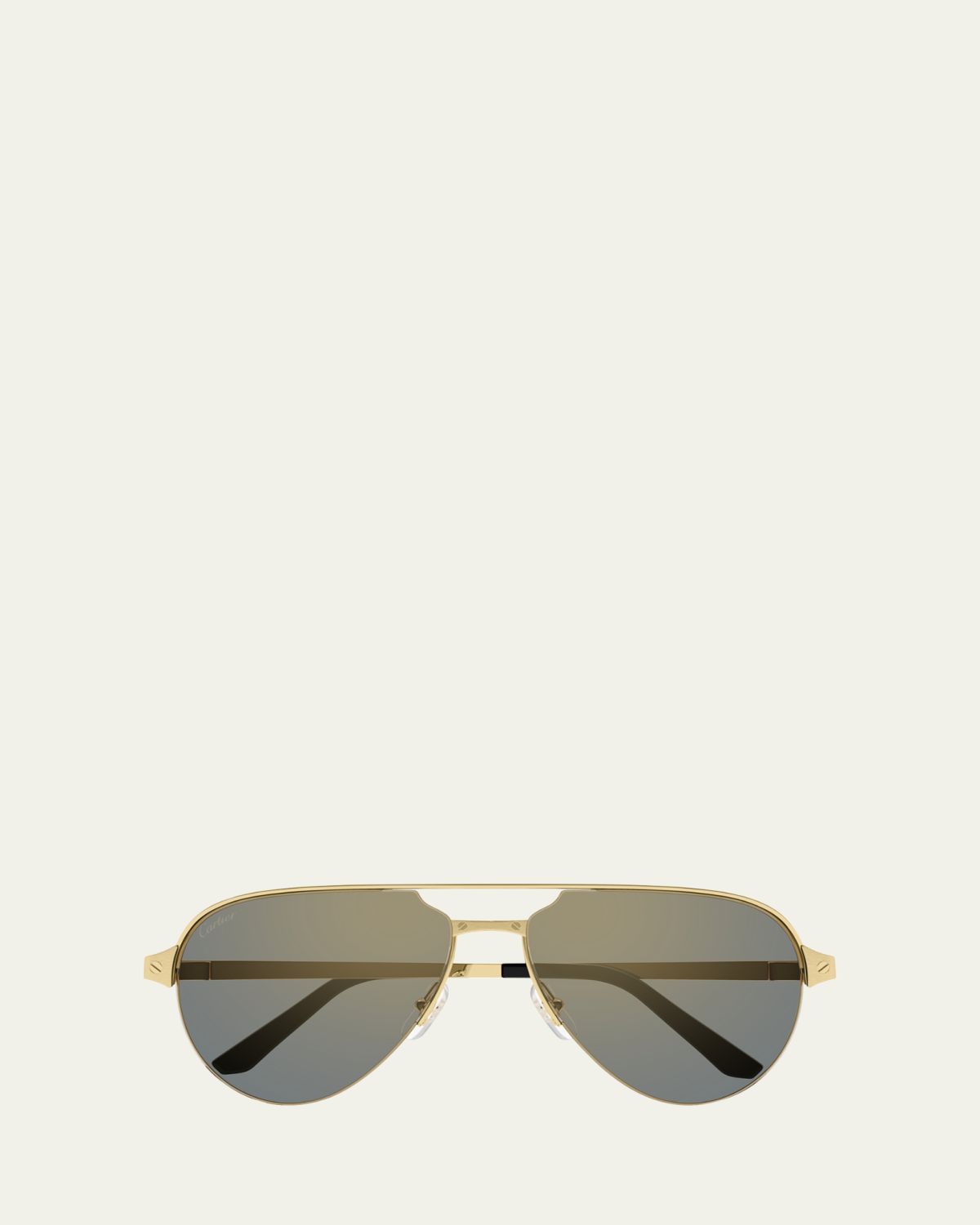 Cartier Men's Half-Rim Metal Aviator Sunglasses with Logo