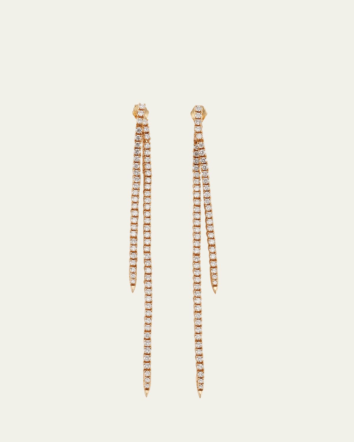 Lana 14K Gold Flawless Graduating Tennis Front to Back Long Linear Earrings, 88mm