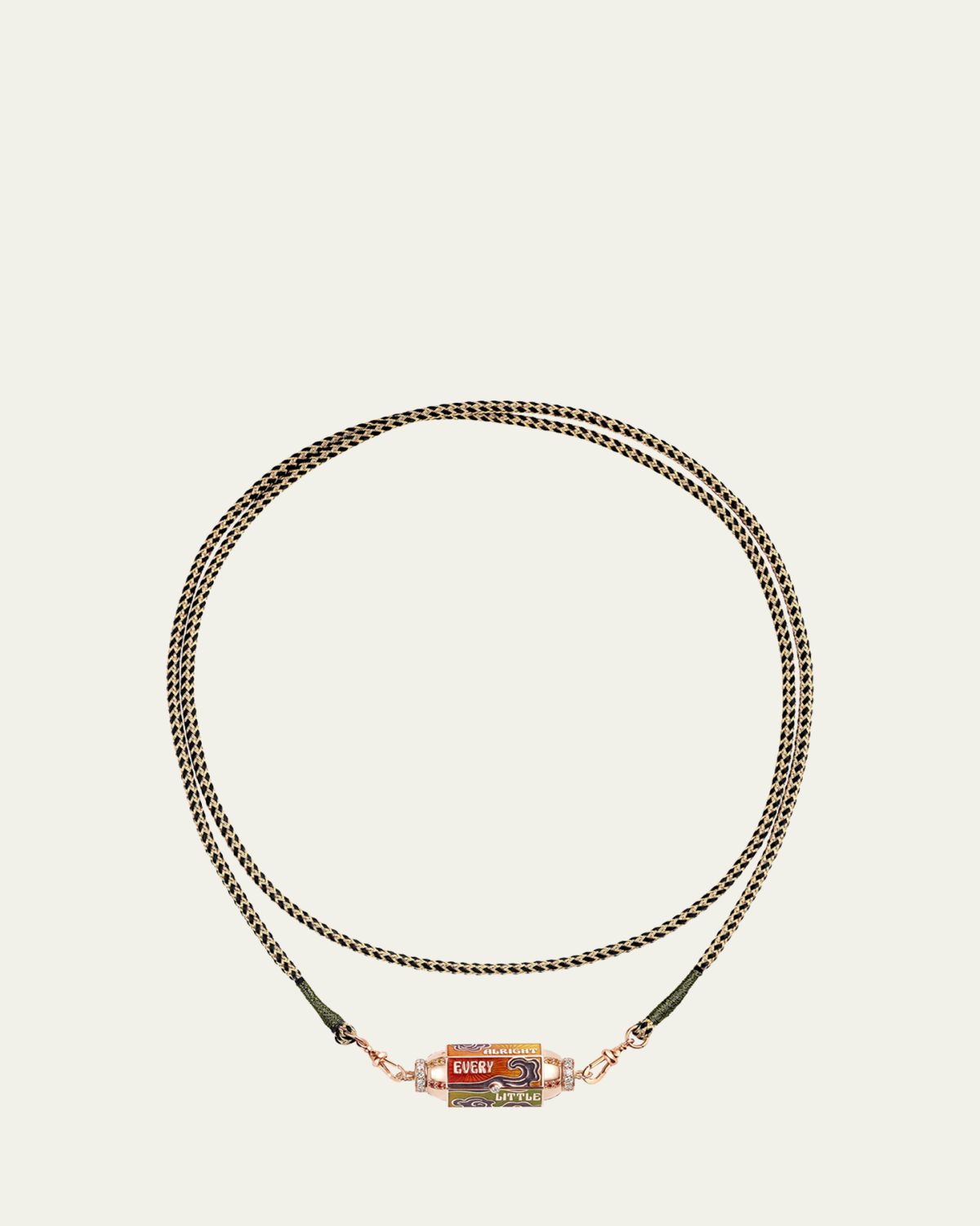 Marie Lichtenberg 18k Rose Gold Diamond and Sapphires Box Locket Cord Necklace