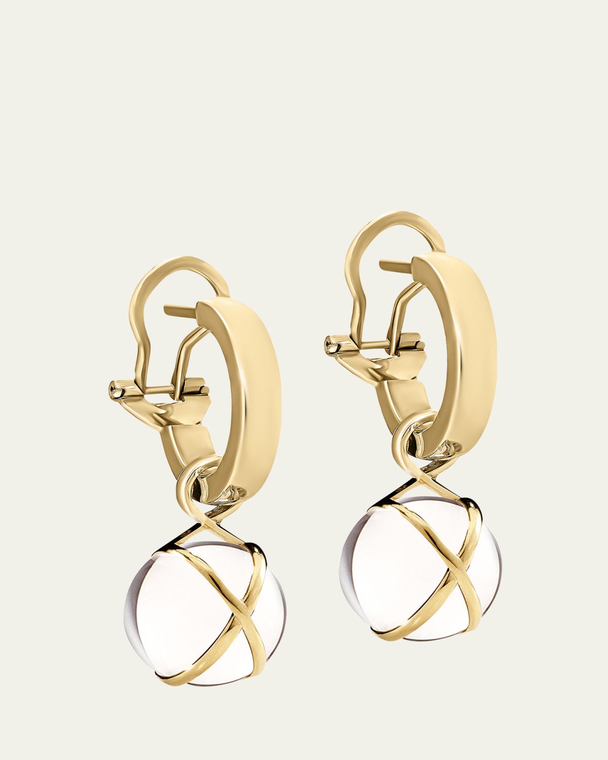 L. Klein Prisma 18k Gold Crystal Quartz Hoop Drop Earrings