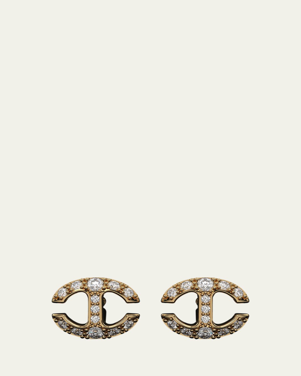 Hoorsenbuhs 18K Yellow Gold Small Link Stud Earrings with White Diamonds