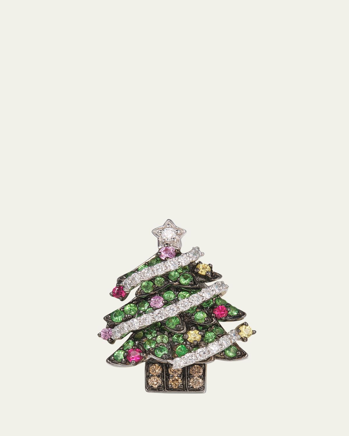 Mio Harutaka White Gold Christmas Tree Single Earring with Green Garnet and Sapphires