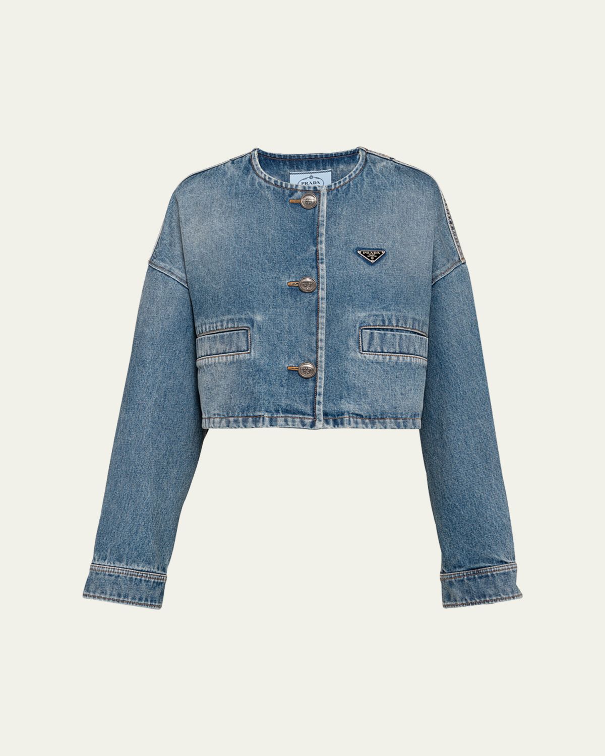 Prada Crop Collarless Denim Jacket