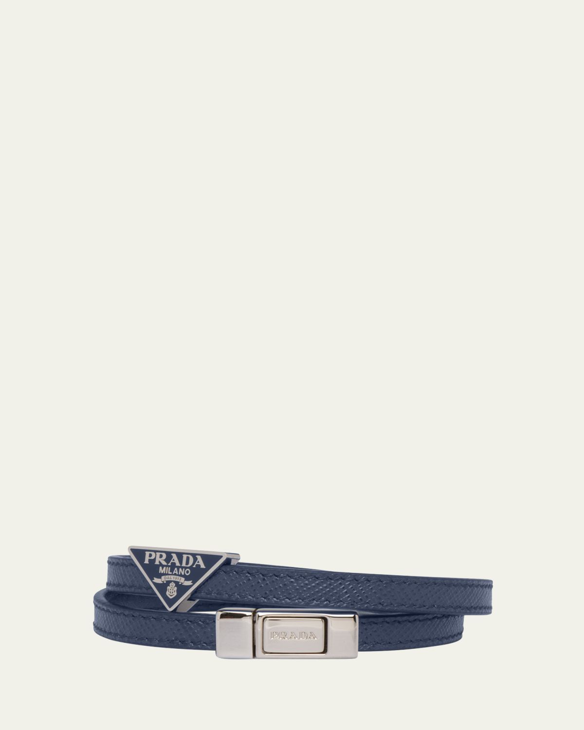 Prada Men's Saffiano Leather Logo Bracelet