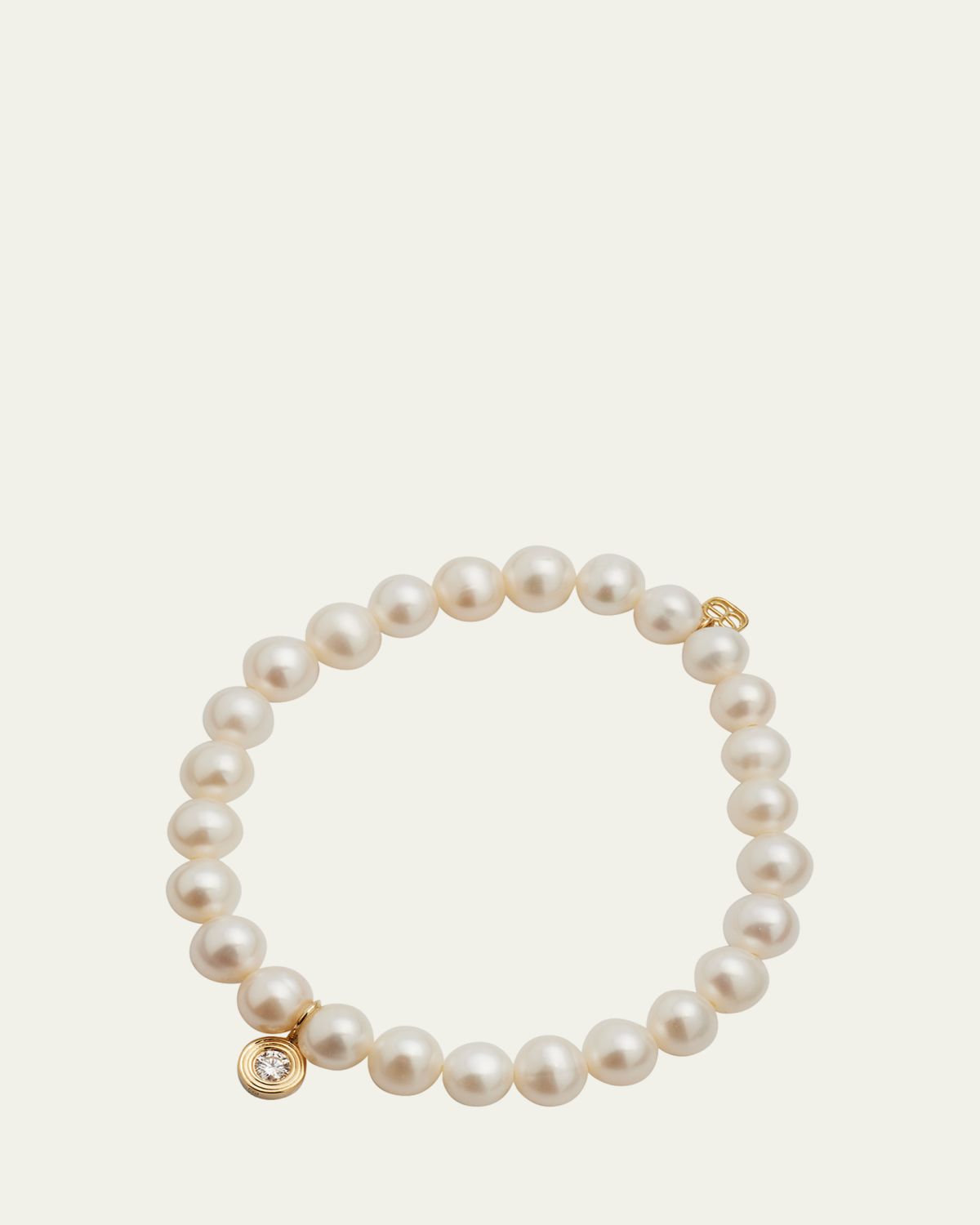 Sydney Evan 14k Gold Pearl Beaded Bracelet with Diamond Charm