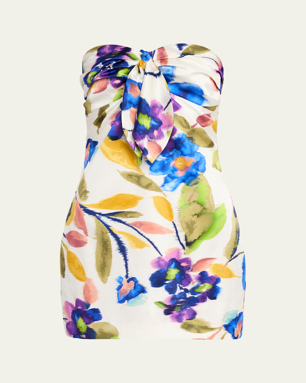 Ramy Brook Orion Strapless Tie-Front Satin Mini Dress