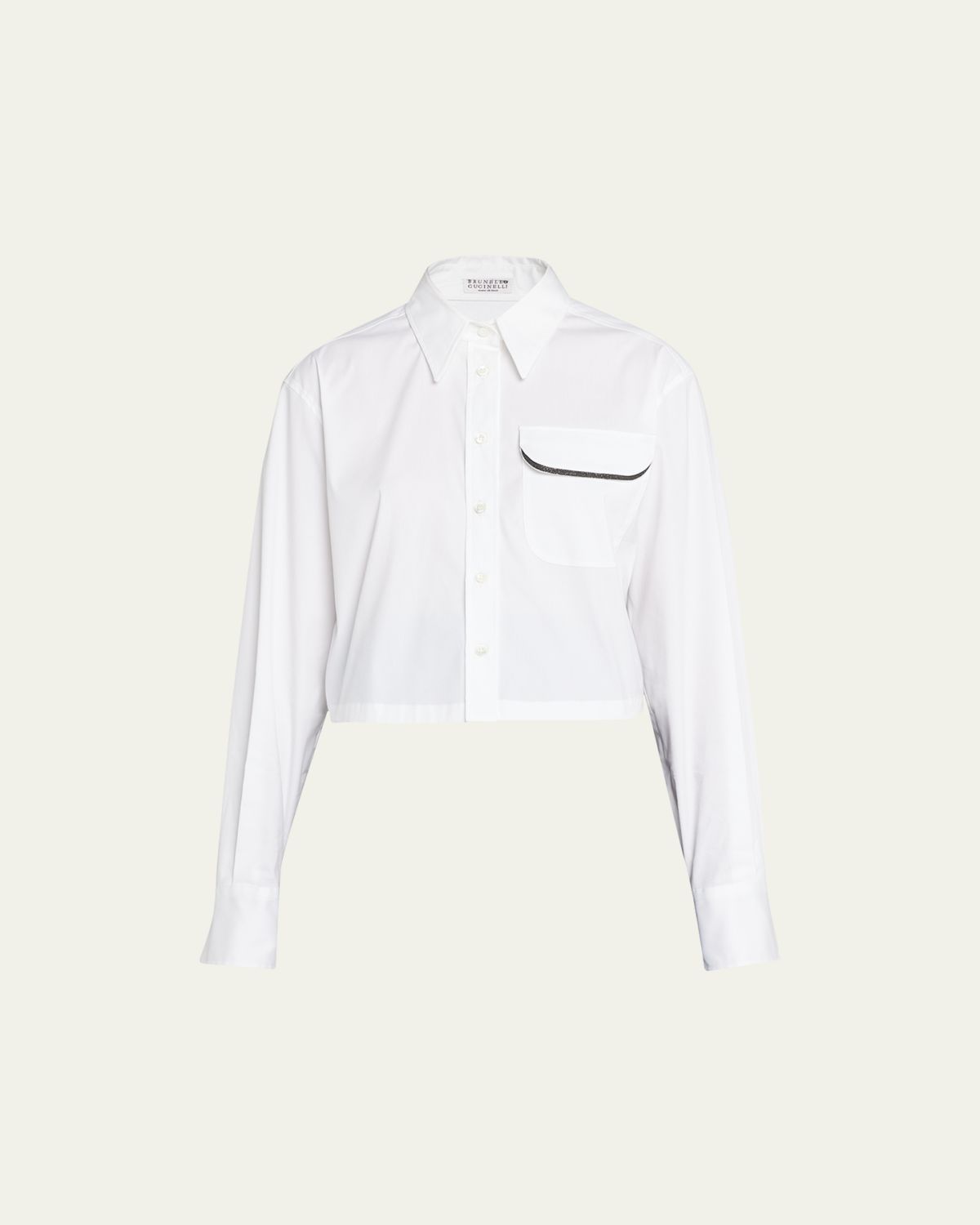 Brunello Cucinelli Monili-Trim Crop Cotton Poplin Collared Shirt
