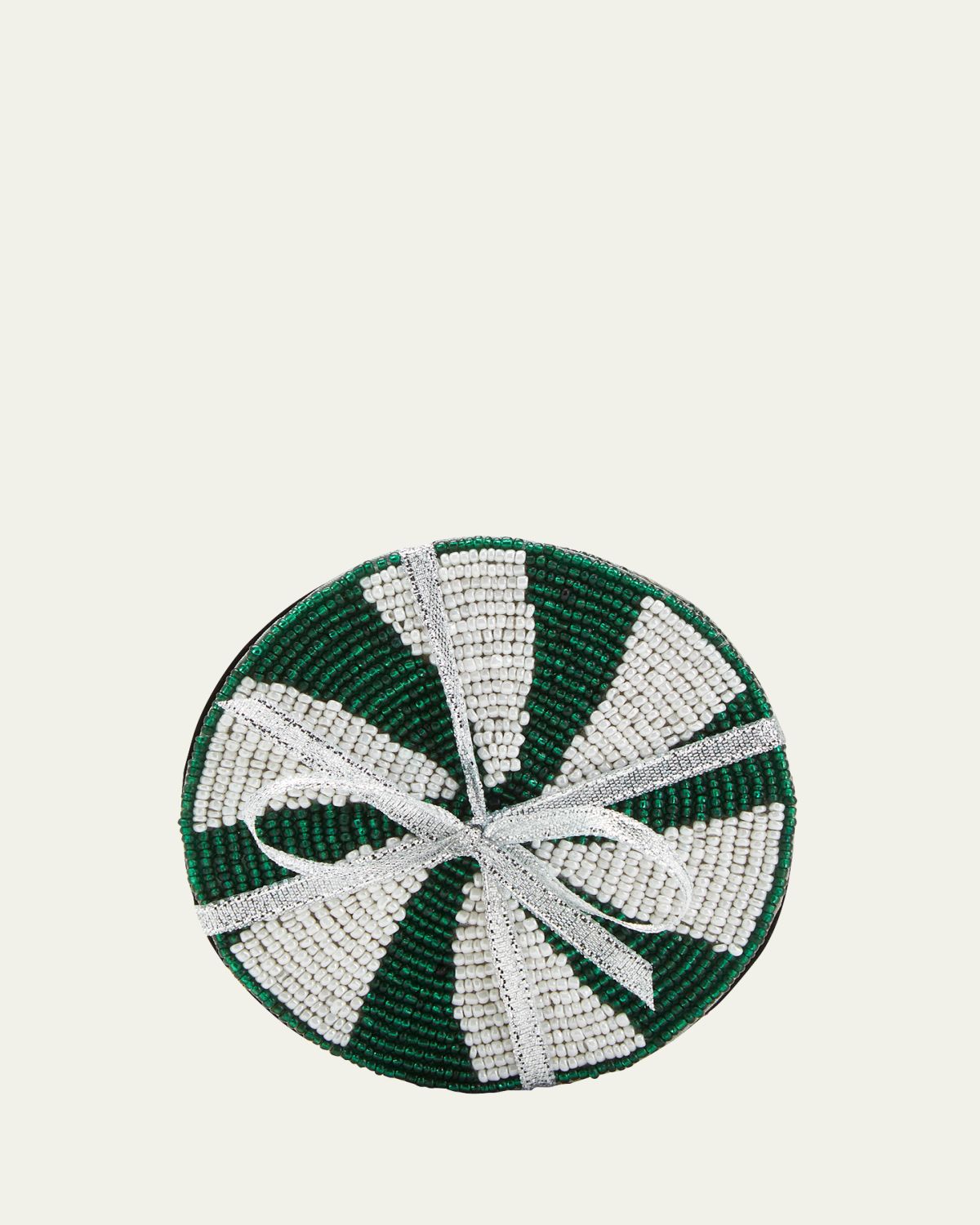 Sudha Pennathur Red & Green Striped Beaded Coasters, Set of 4