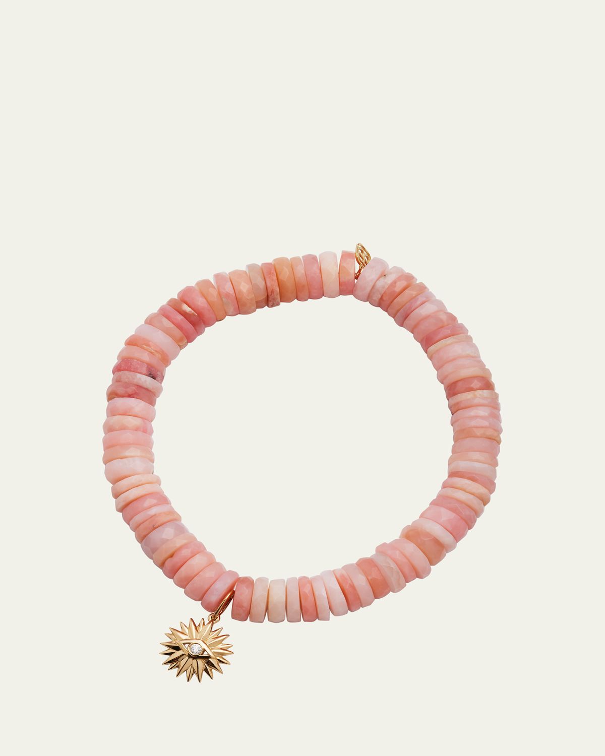 Sydney Evan 14k Pink Opal Wheel Bracelet with Diamond Evil Eye Charm