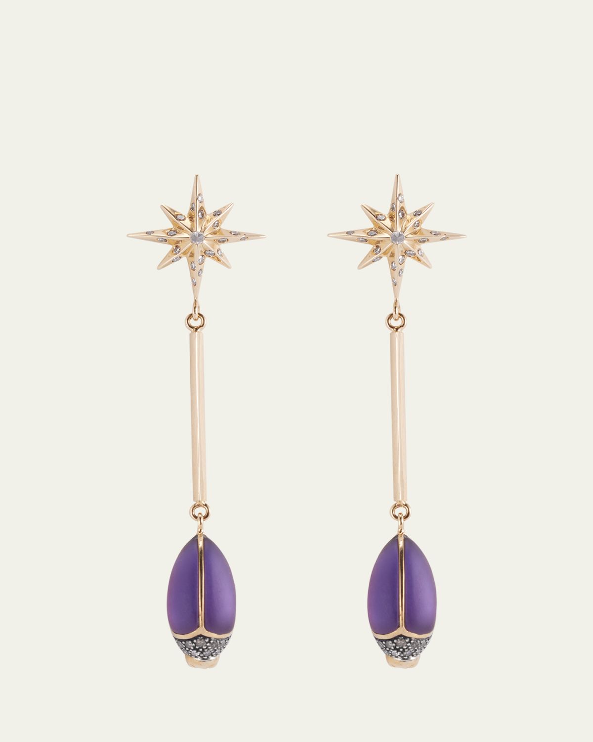 Bibi van der Velden 18K Yellow Gold Amethyst Scarab Drop Earrings with Diamonds
