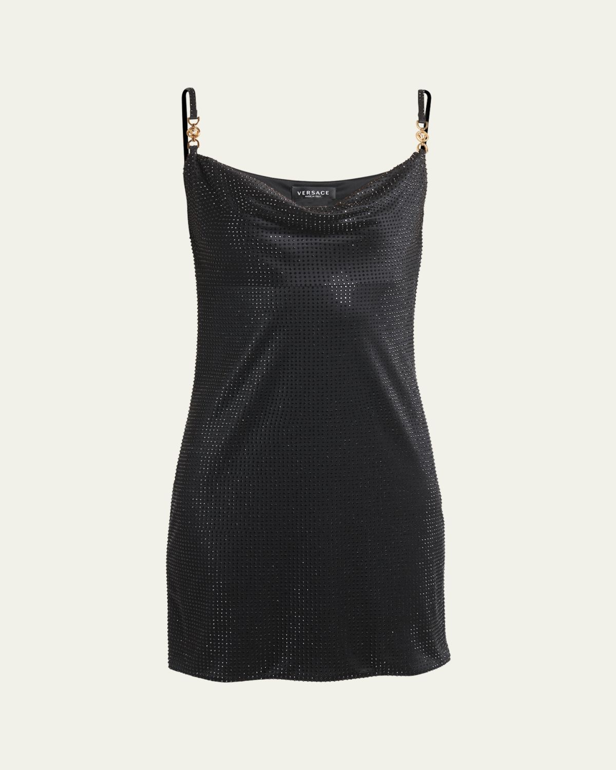 Versace Cowl-Neck Strass Embellished Jersey Mini Slip Dress