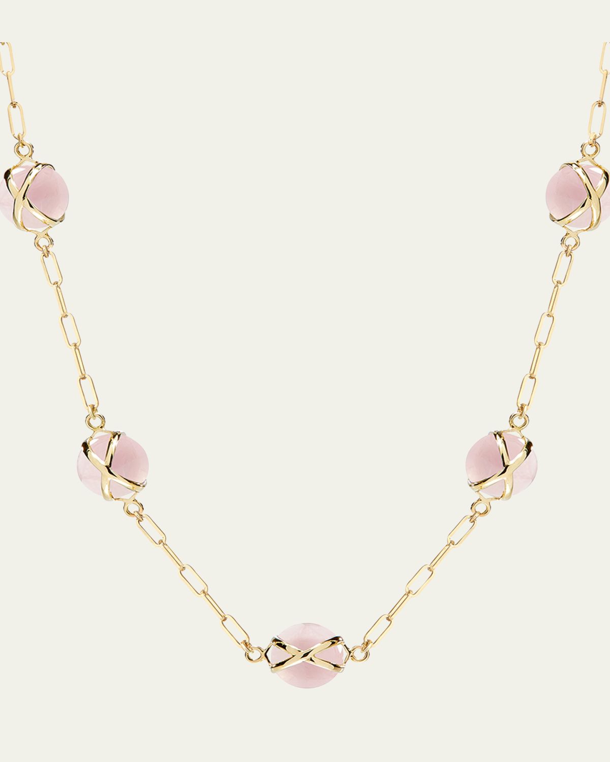 L. Klein Prisma 18k Gold Paperclip Chain Necklace with Rose Quartz