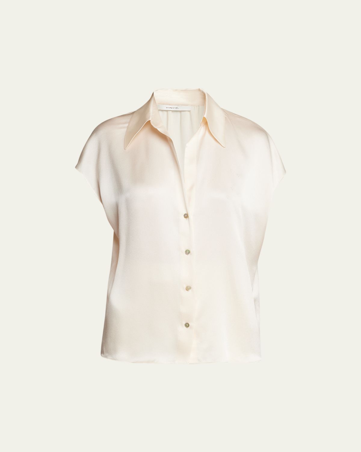 Vince Cap-Sleeve Ruched-Back Silk Blouse
