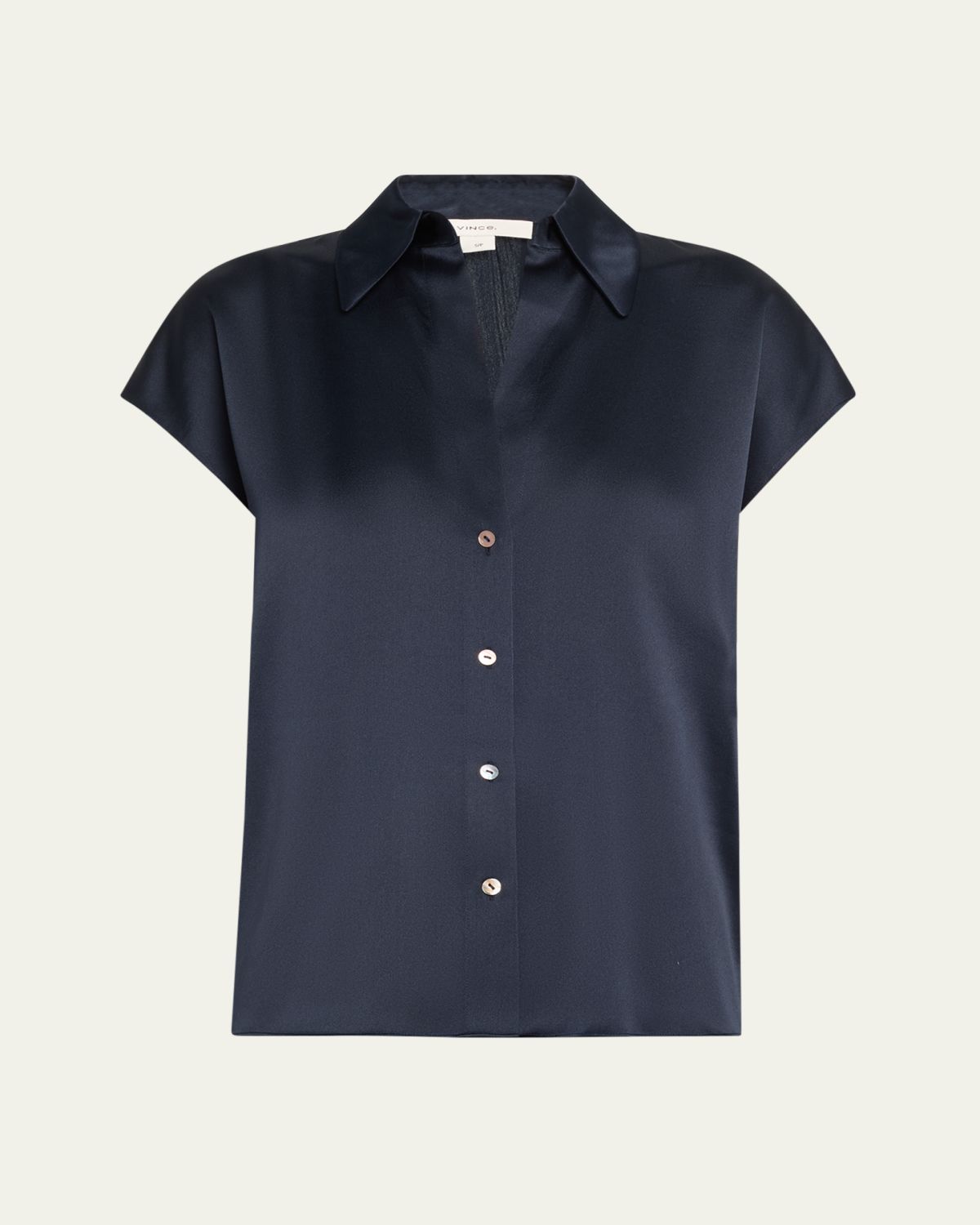 Vince Cap-Sleeve Ruched-Back Silk Blouse