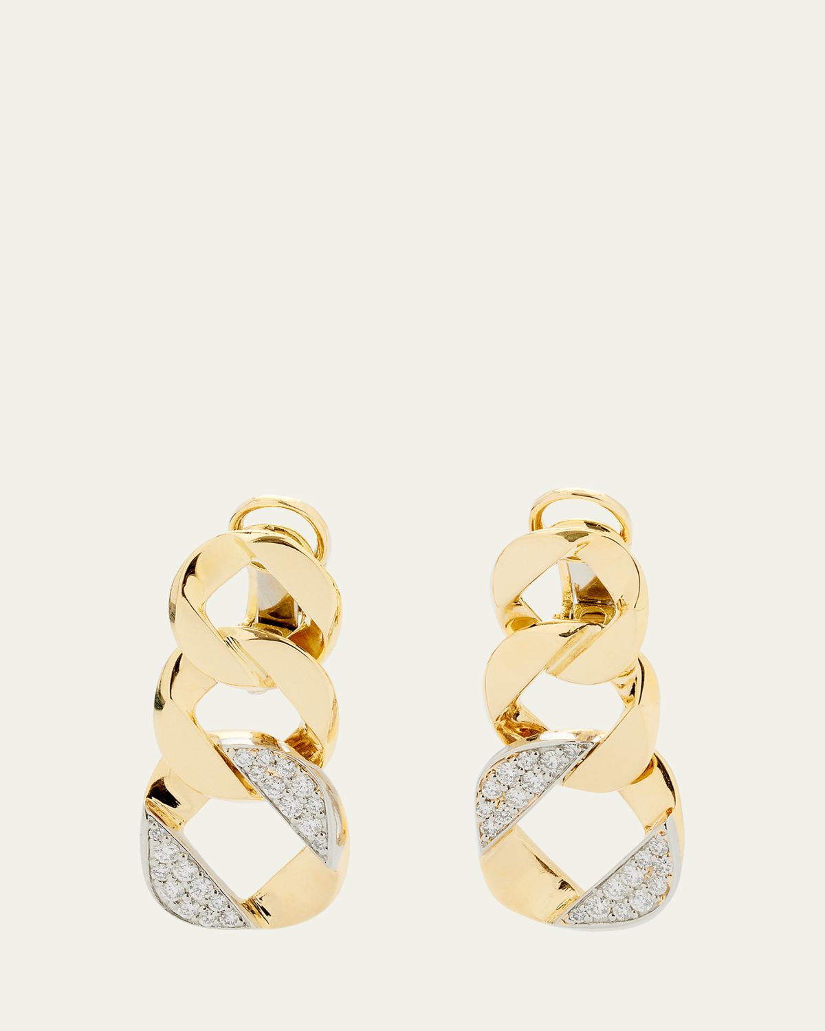 Verdura 18k Yellow Gold, Platinum and Diamond Piccolo Curb Link Ear Clips