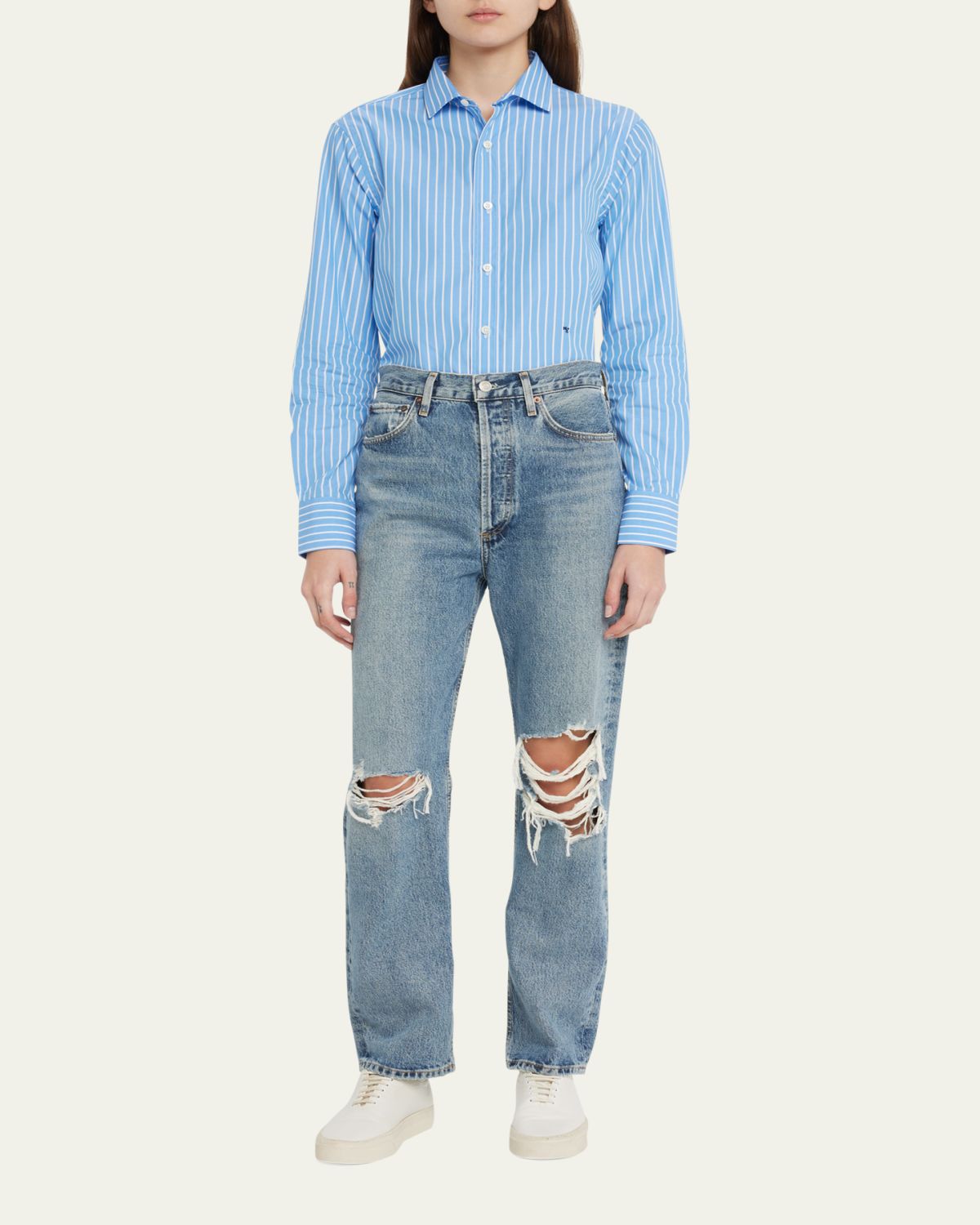 HOMMEGIRLS Stripe Classic Button-Up Cotton Shirt | Thumbnail 2 HOMMEGIRLS Stripe Classic Button-Up Cotton Shirt | Thumbnail 2