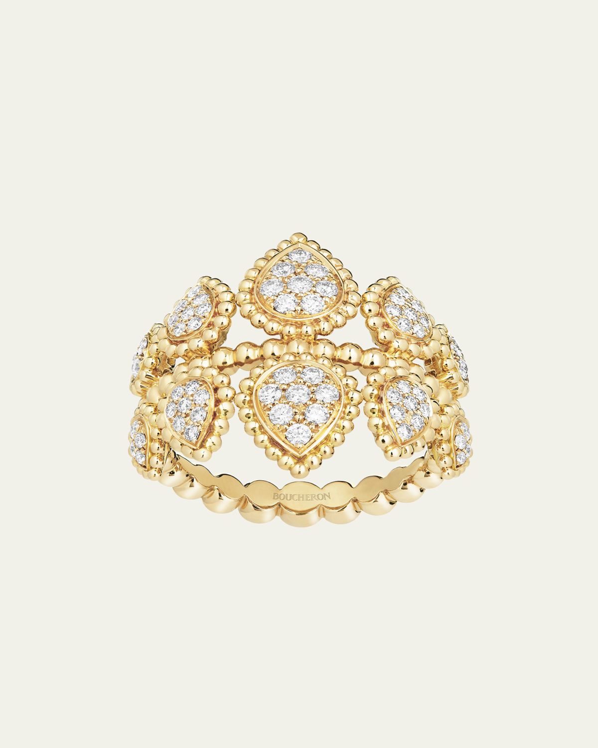 Boucheron 18K Yellow Gold Serpent Boheme Motif Ring with Diamonds