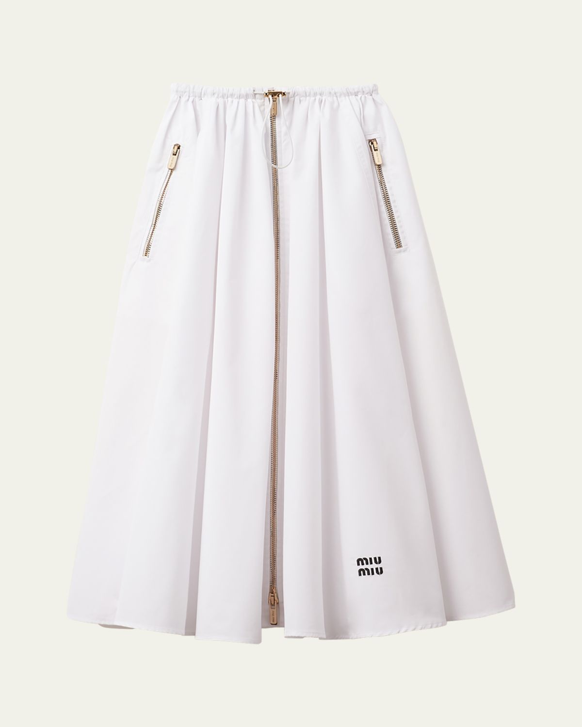 Miu Miu Popeline Drawstring Zip-Front Midi Skirt