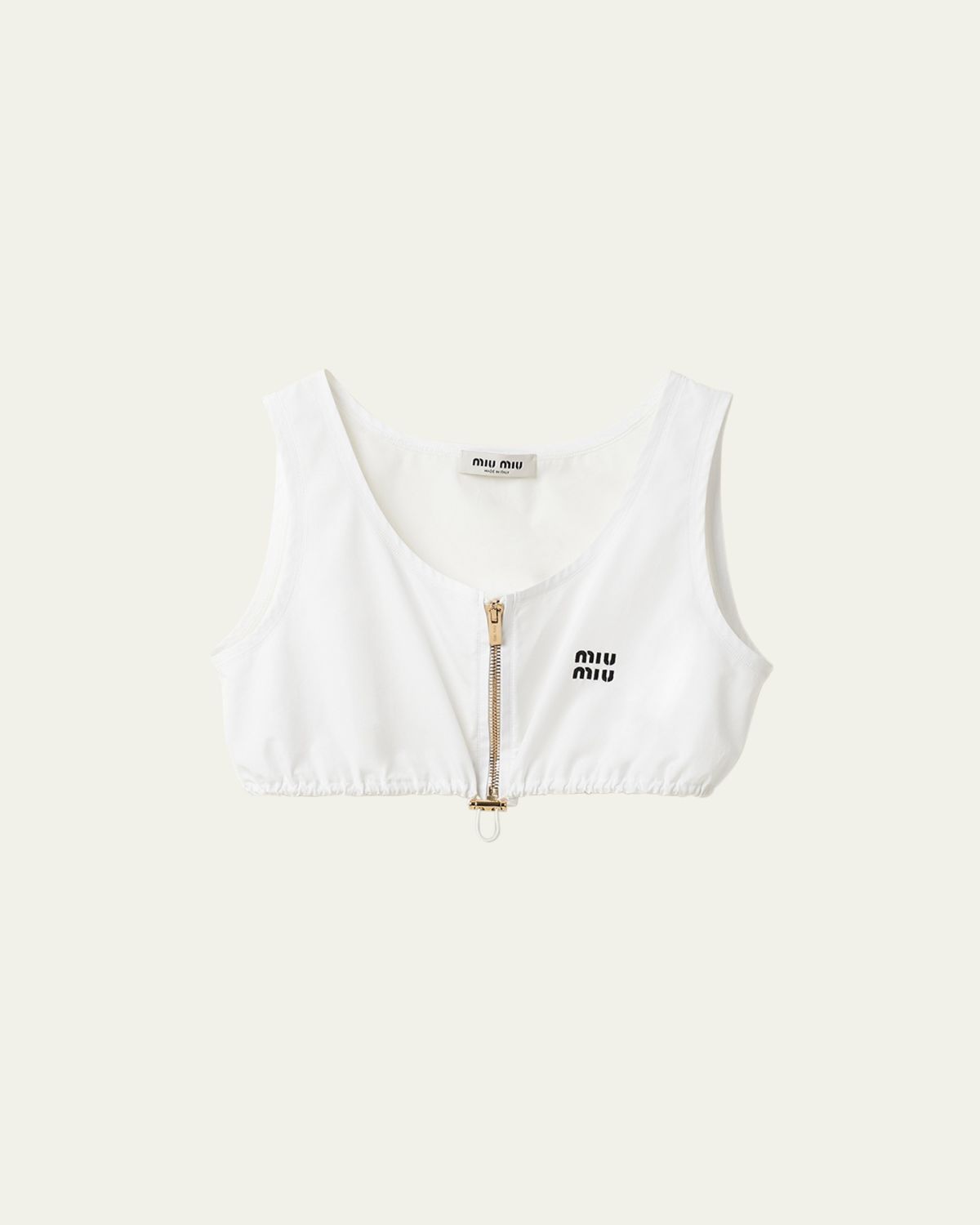 Miu Miu Logo Drawstring Poplin Crop Top