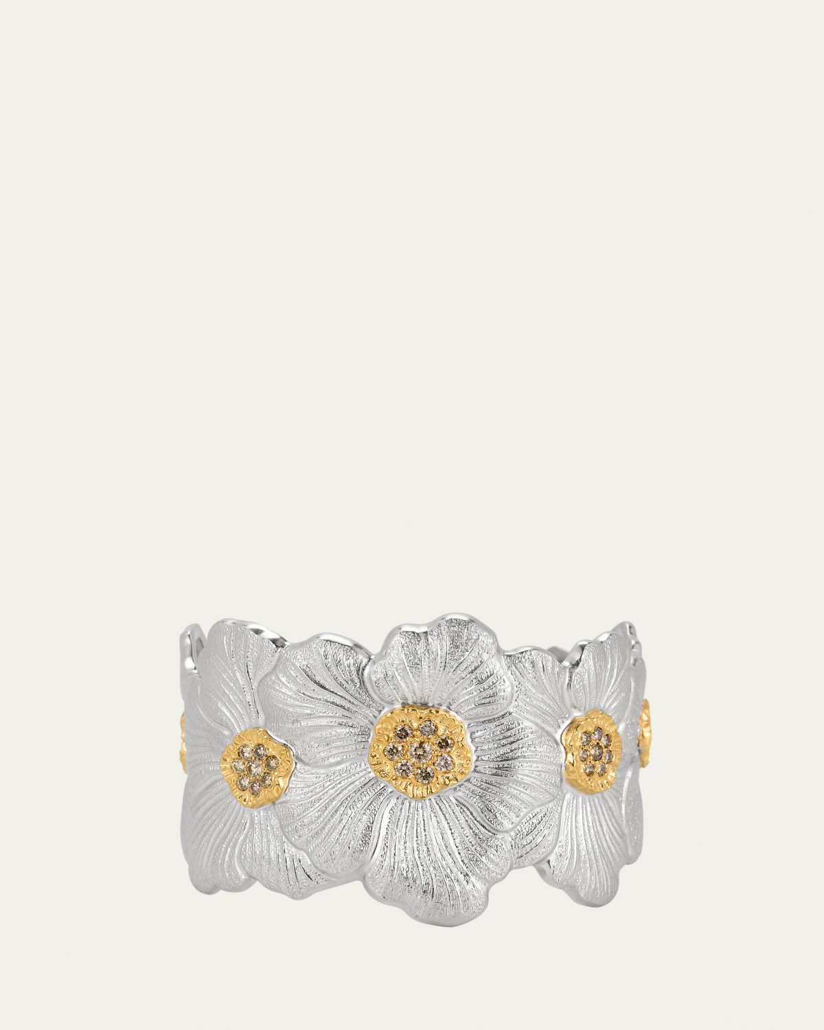 Buccellati Silver and 18k Yellow Gold Gardenia Blossoms Bracelet With Diamonds